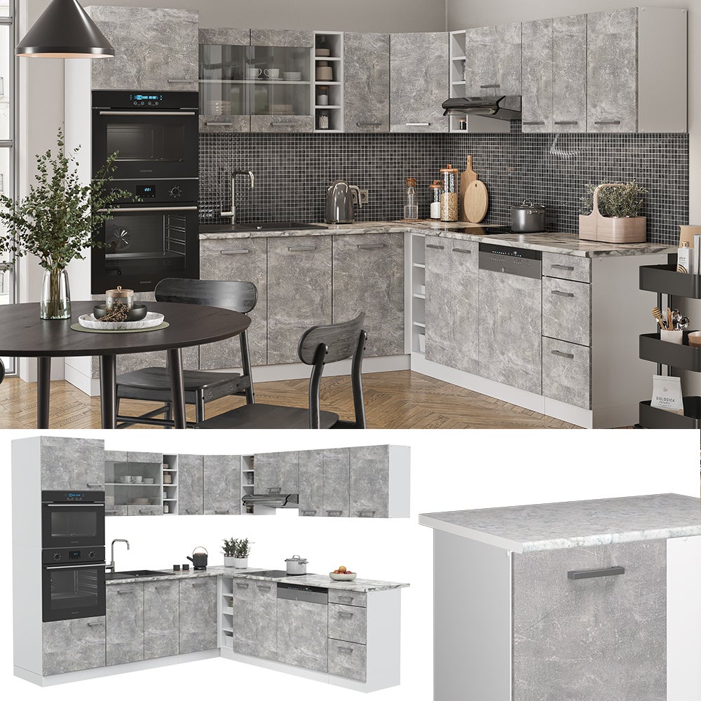 Vicco Cuisine en angle R-Line, Béton/Blanc, 247 x 237 cm, PT Chêne - 5