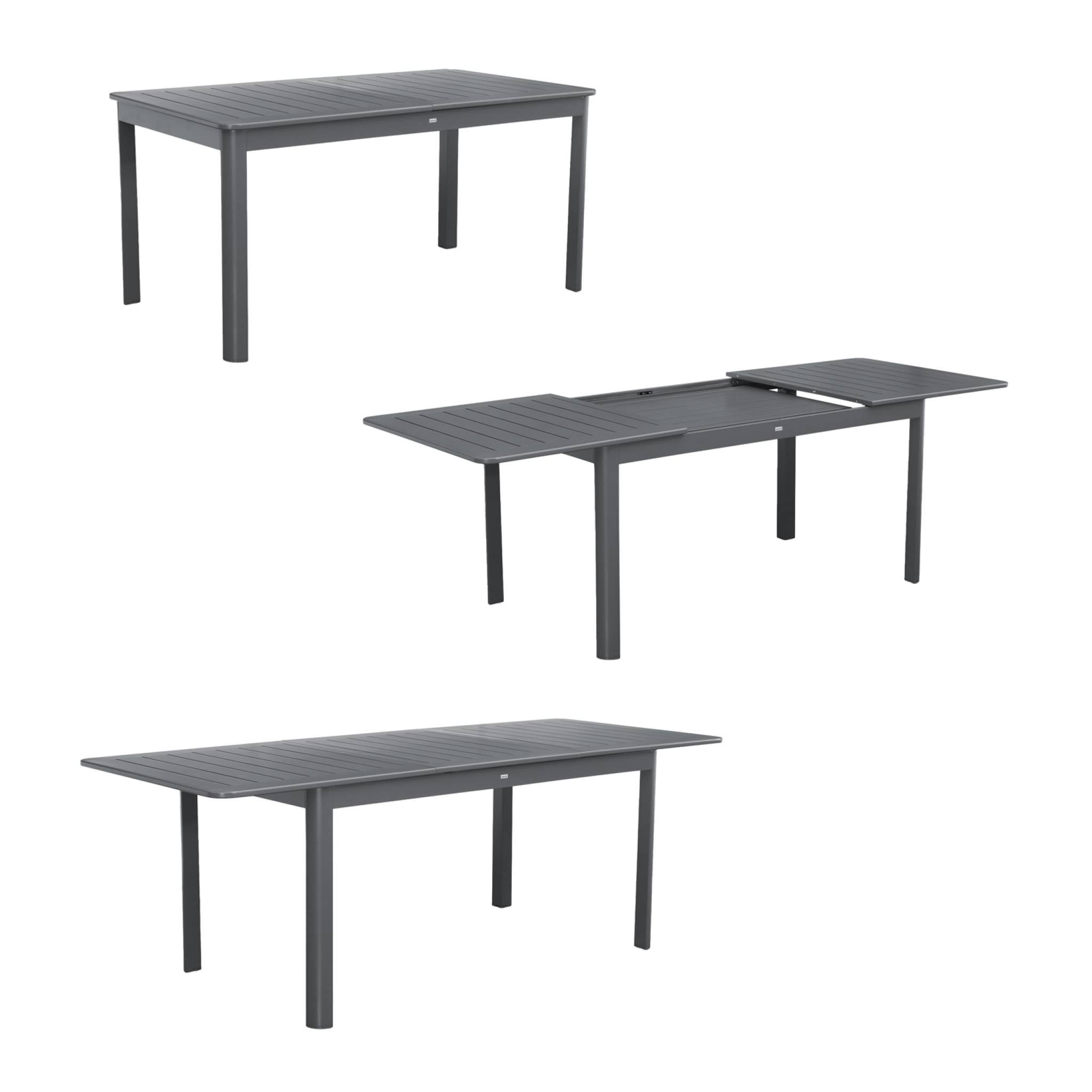 Mesa de jardín extensible de aluminio con 6 sillas Antracita - 218.5x89x75 cm - 6