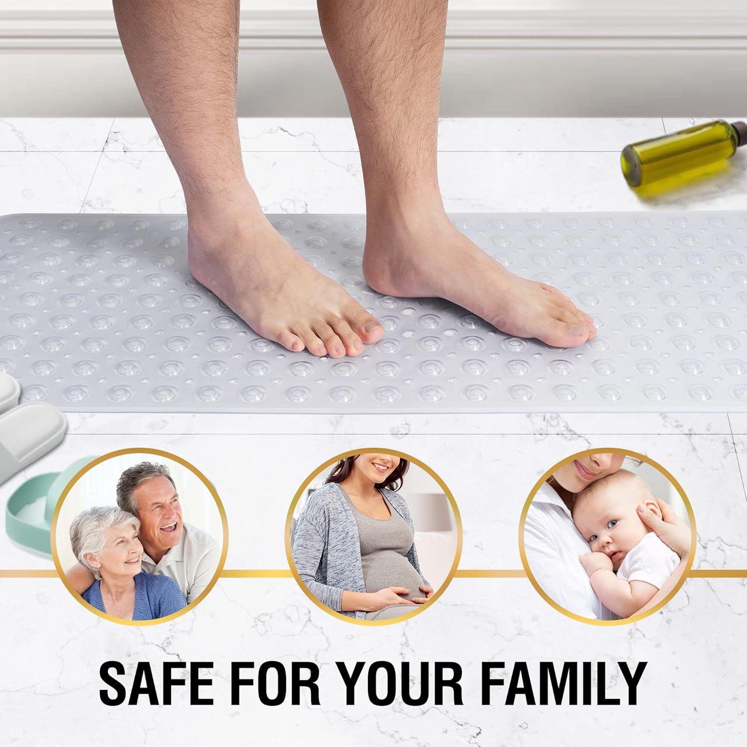 Tapis de salle de bain antidérapant, extra long, 101 x 40 cm, résistant à la moisissure et lavable en machine, sans BPA, transparent - 5