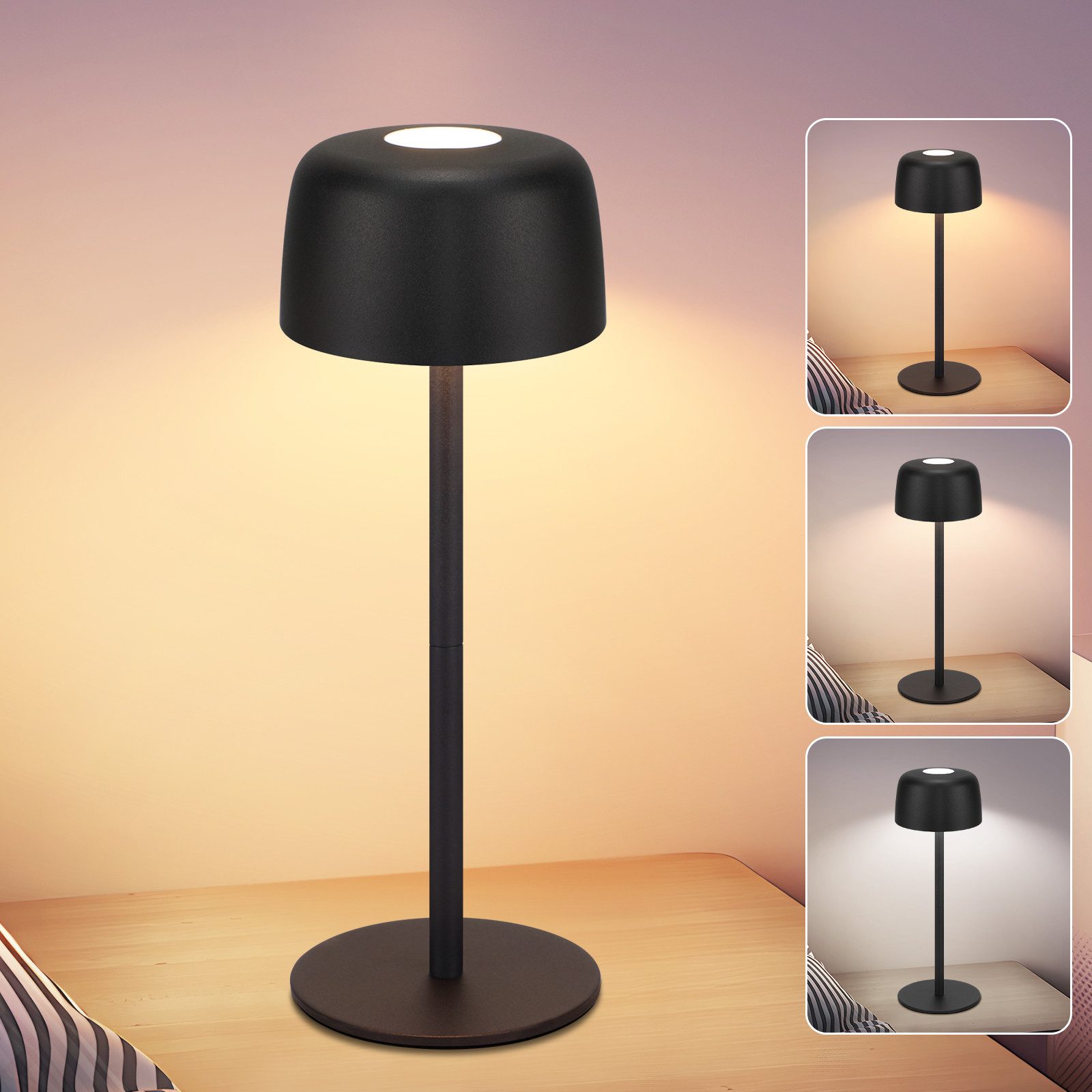 NETTLIFE Bezprzewodowa lampa stołowa LED, bezstopniowa ściemnialna lampka nocna z baterią