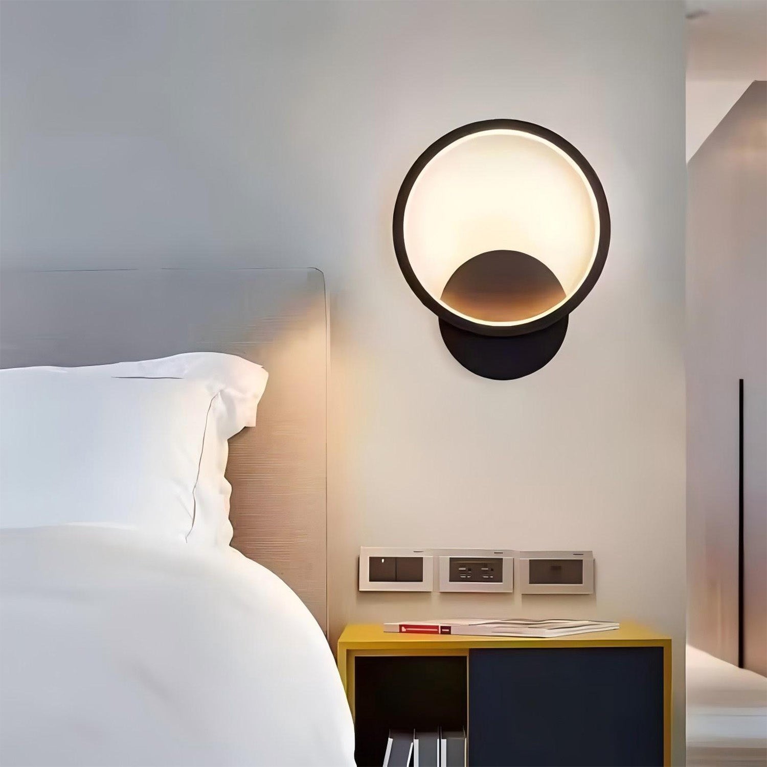 GOECO Applique Murale Intérieure LED - 12W Noir 3000K Lumière Blanche Chaude Ronde Lampe Murale Moderne pour Chambre Salon Couloir Escalier - Ø20cm - 9