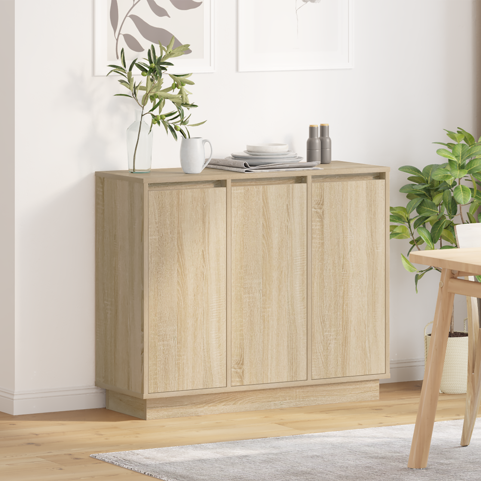Vidaxl Aparador Luz Led Madera Ingeniería Roble Sonoma 90X32x75 Cm Beige/Azul , Leroy Merlin