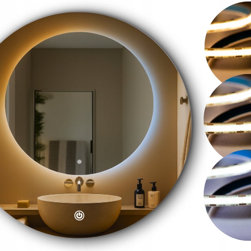 Lustro Led 75 Cm Cob 608 Diod/M ~ 3 Barwy ~ Okrągłe Podświetlane + Włącznik