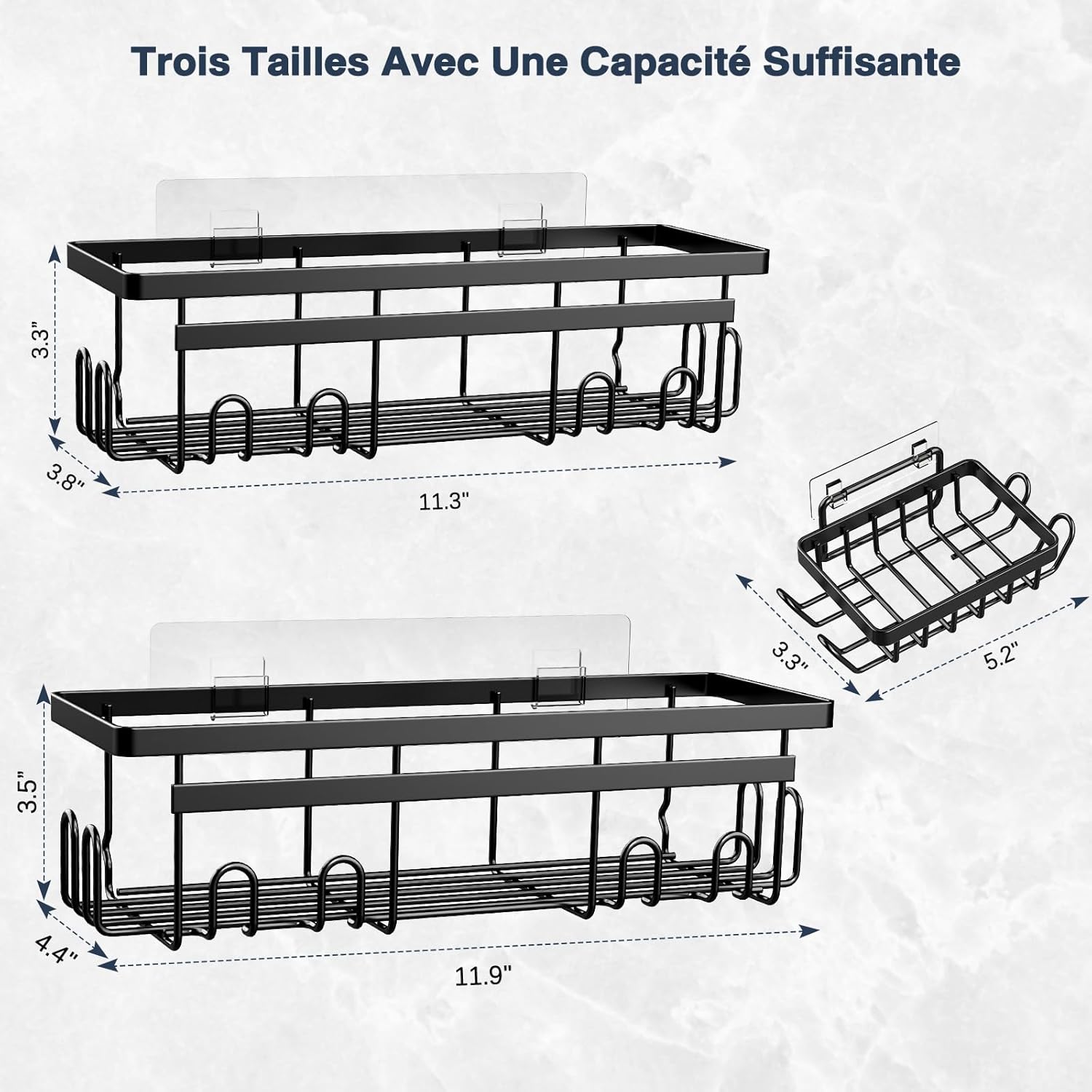 Contenitore per doccia con portasapone, adesivo antiruggine, con ganci, senza forature, organizer da parete per bagno, WC, cucina, in acciaio inox antiruggine
