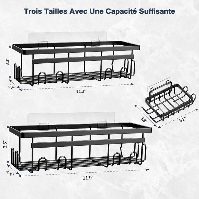 Contenitore per doccia con portasapone, adesivo antiruggine, con ganci, senza forature, organizer da parete per bagno, WC, cucina, in acciaio inox antiruggine Contenitore per doccia con portasapone, adesivo antiruggine, con ganci, senza forature, organizer da parete per bagno, WC, cucina, in acciaio inox antiruggine