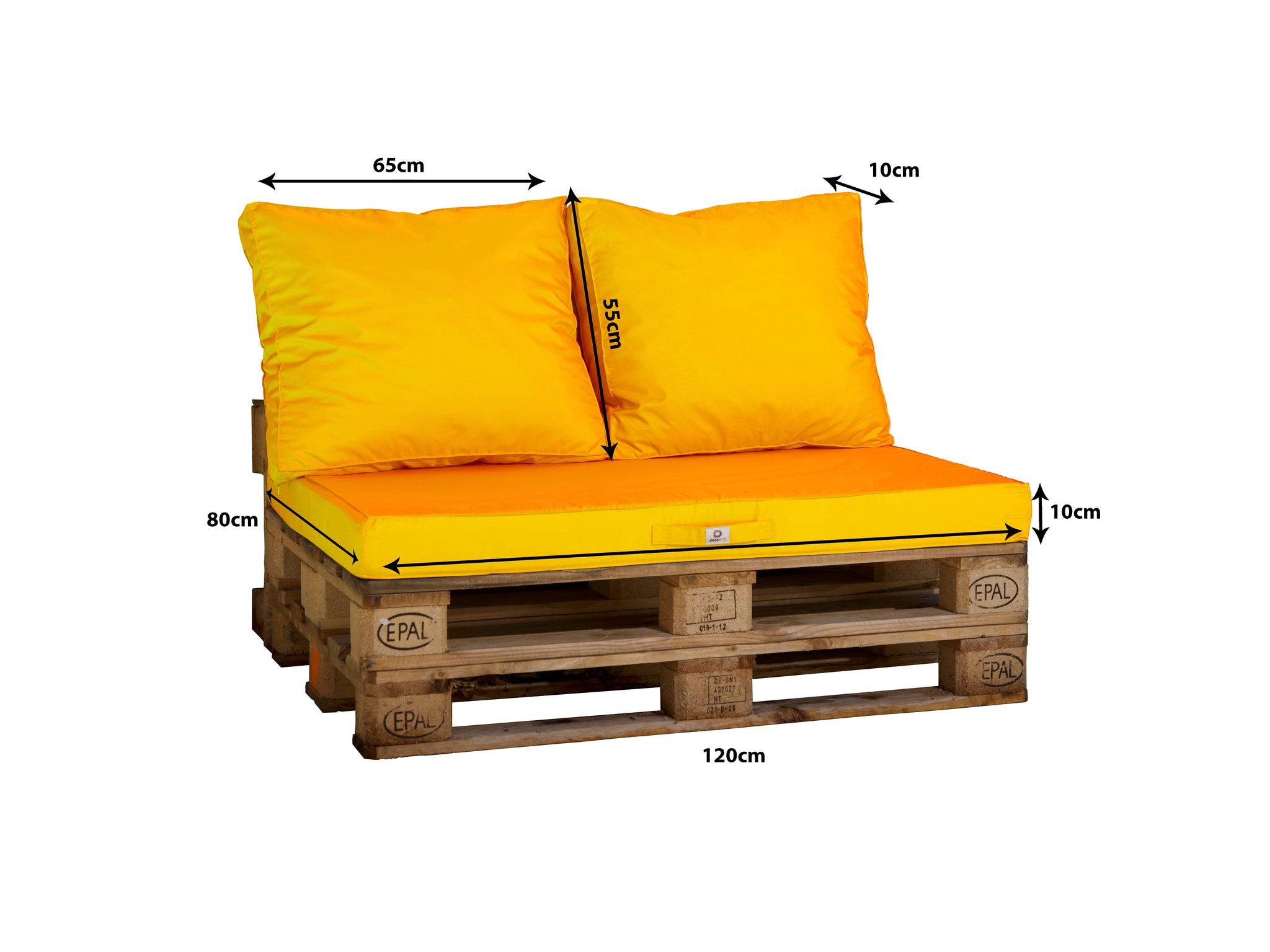 Lot de 3 coussins pour palette déhoussables en polyester jaune - 4