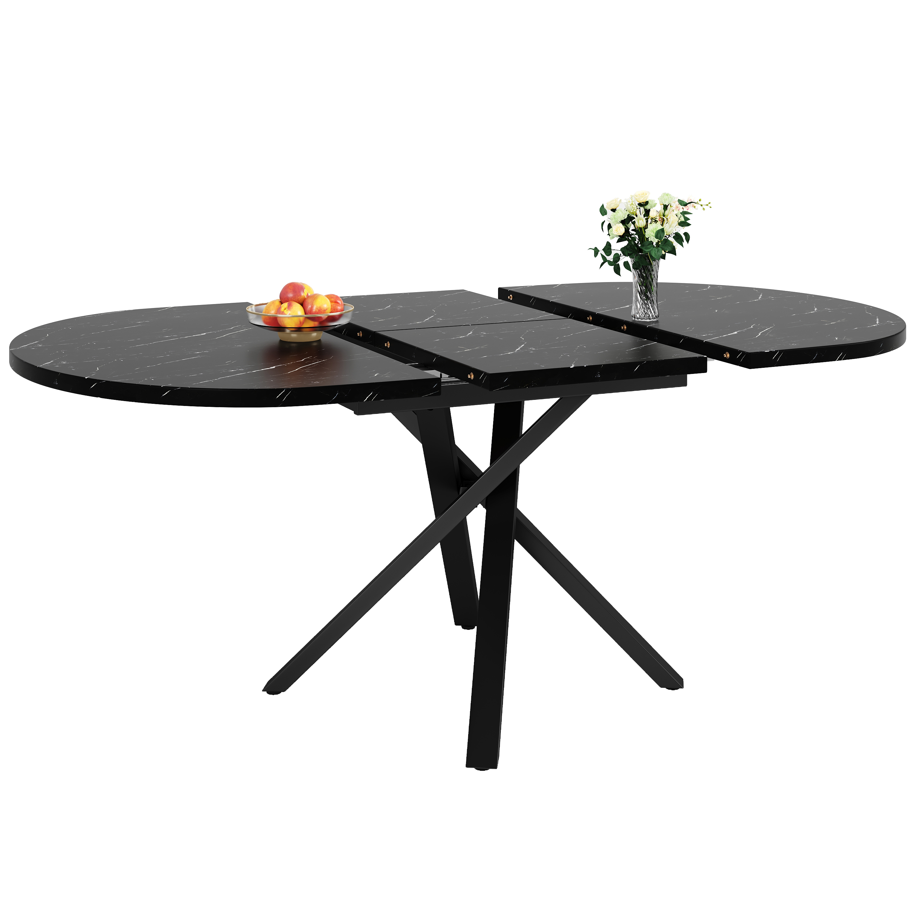 Rozkładany okrągły stół z efektem marmuru, dla 4-6 osób - 100/140 x 75,5 cm - MDF i nogi metalowe - Czarny - 9