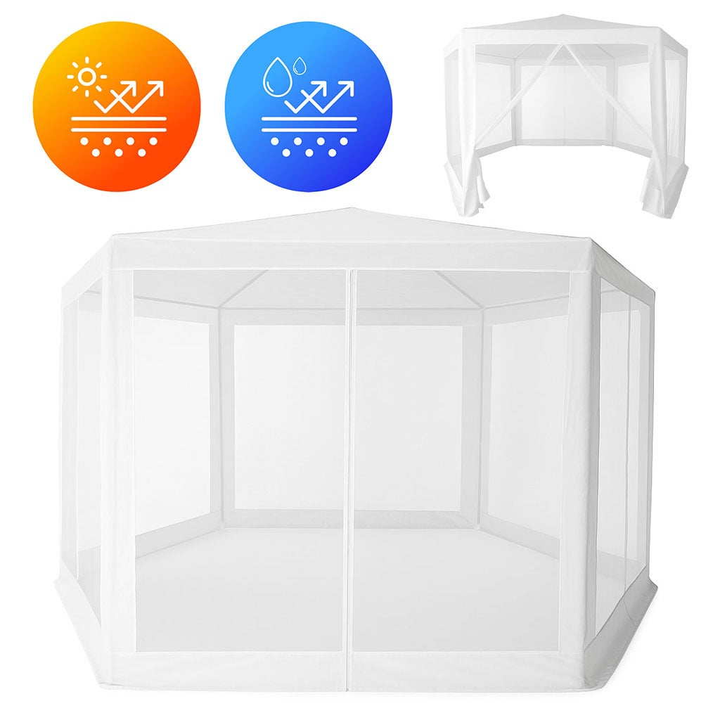 Namiot pawilon ogrodowy handlowy 2x2x2 m z moskitierą biały MultiGarden - sześciokątny