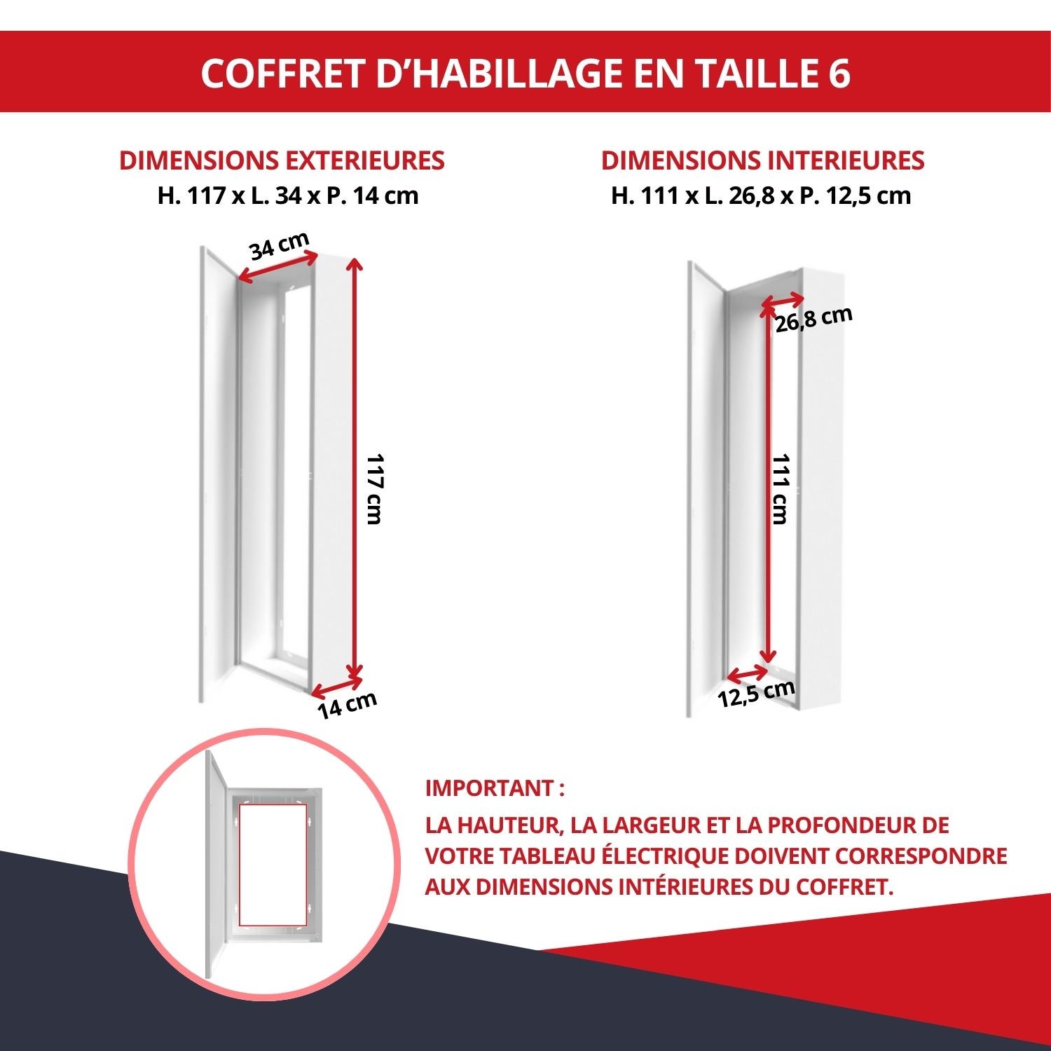 Coffret d'habillage ATOLE 13 modules en acier blanc pour tableaux électriques - H 117 x L 34 x P 14 cm - Réf. RCH600 - 4