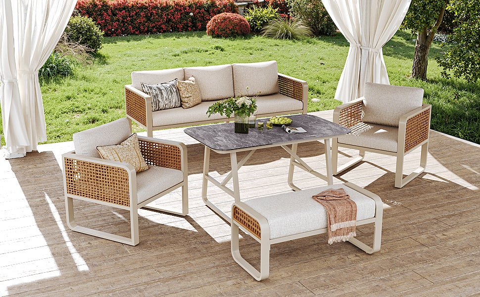 Salon bas de jardin en Métal Gris 6 personnes - 7