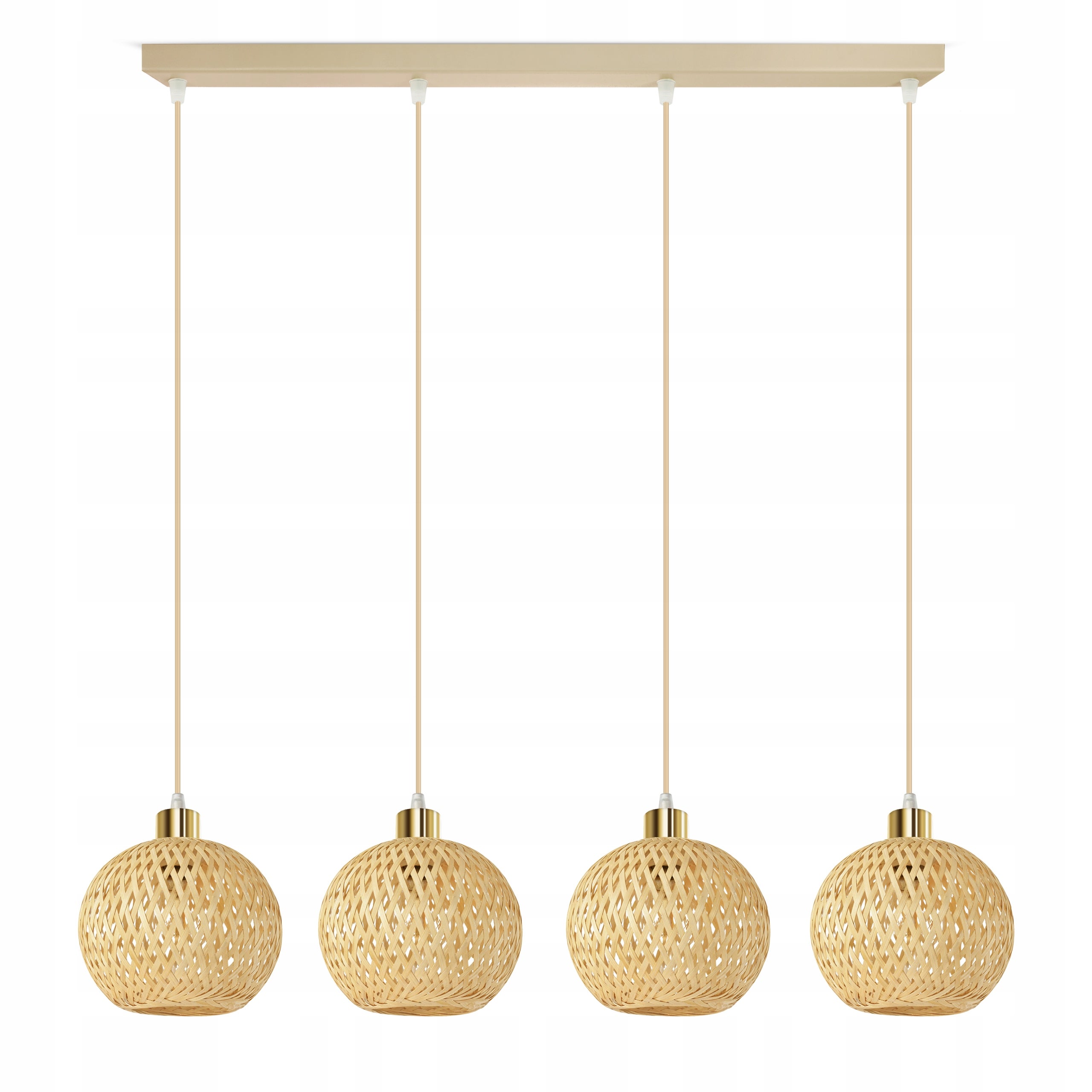 Lampa Wisząca Bambusowa Beżowa Boho 4xE27 Regulowana Wysokość Salon Nad Stół
