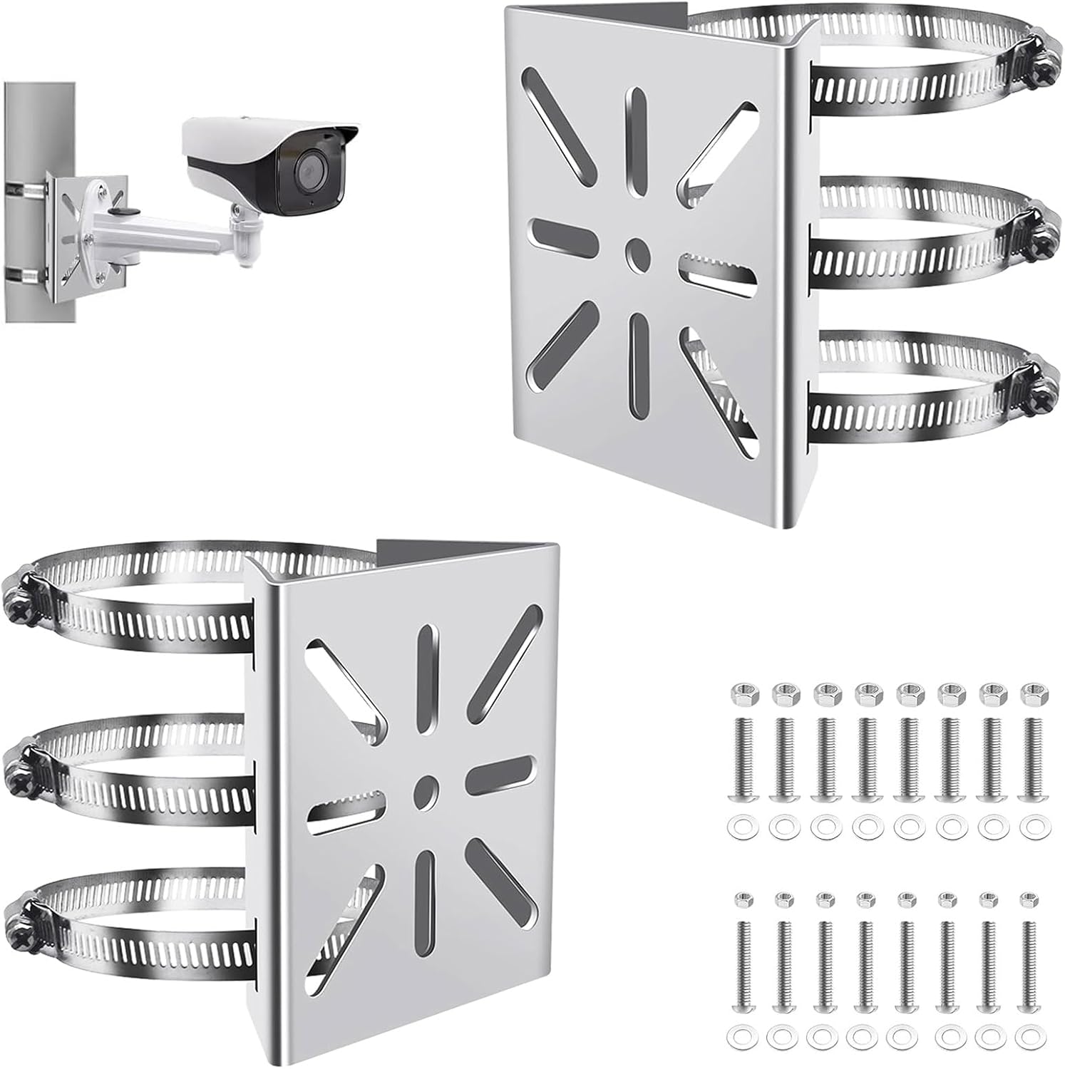 2 Set Acier Inoxydable avec Réglables 6 Boucles 20 cm pour Caméras CCTV ...