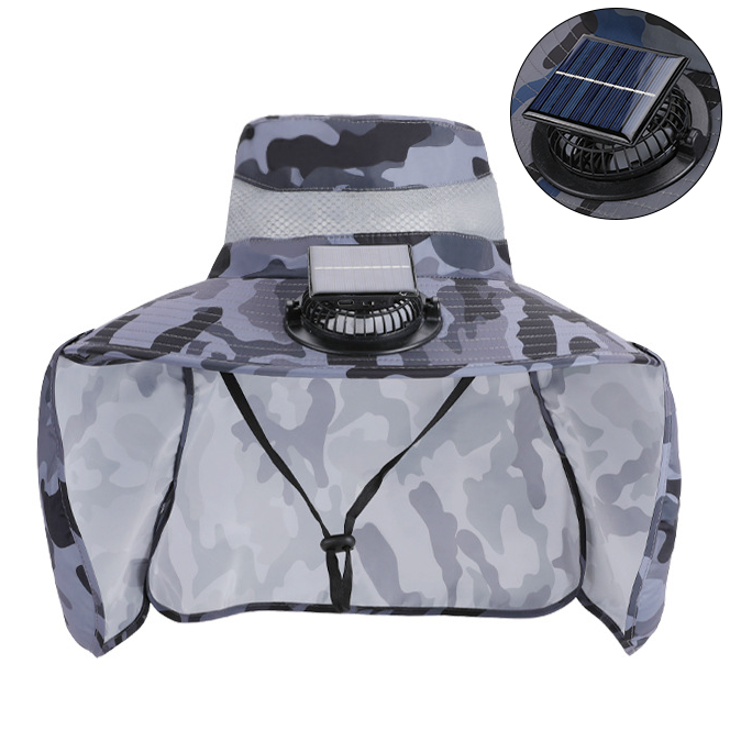 Kapelusz z wentylatorem solarnym, kapelusz przeciwsłoneczny z szerokim rondem i wentylatorem solarnym, ładowany przez USB, odpinany kapelusz wędkarski