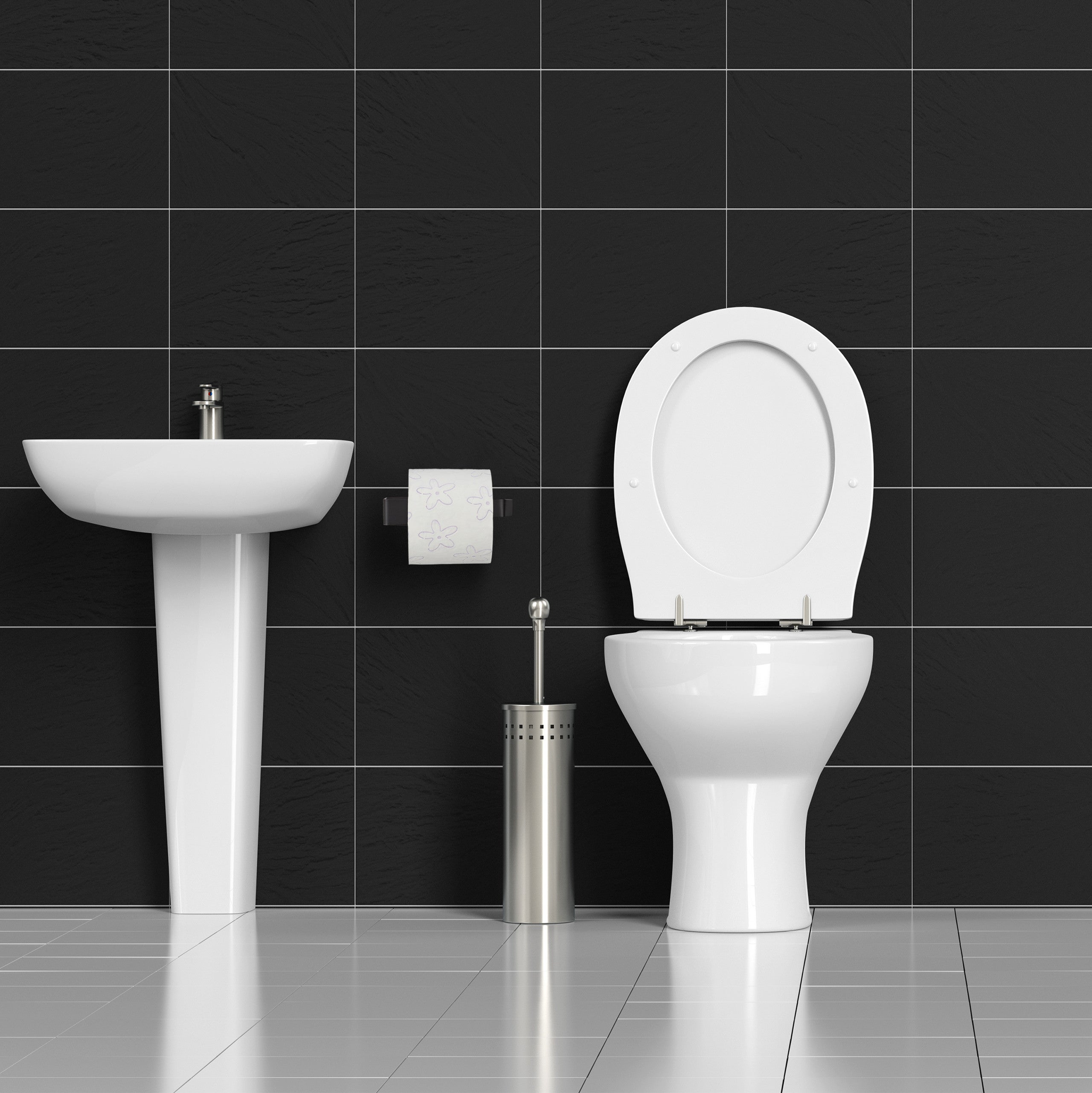 Porte-Papier Toilette Sans Percer - Acier Inoxydable Avec ÉtAGère Marbre - Adhésif Ou Vis - Noir