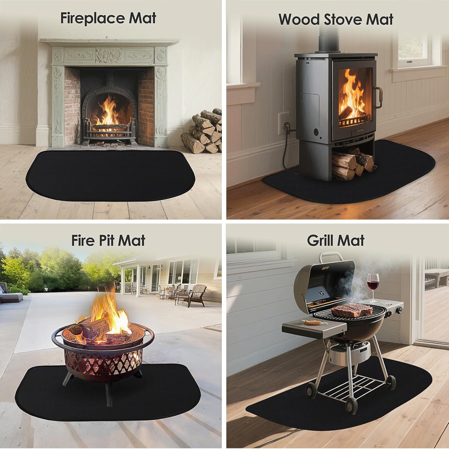 Tapis de cheminée ignifuge - 100 x 60 cm - Tapis ignifuge pour poêle à bois - Pour protéger le sol des étincelles - Noir - 6