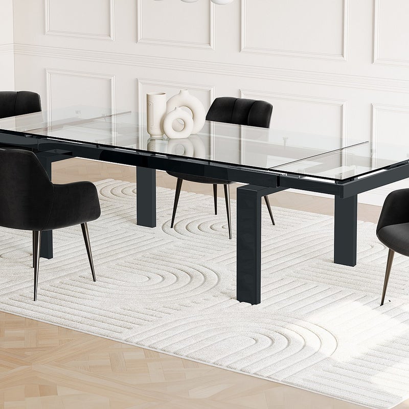 Stół do jadalni rozkładany LUBANA - Szkło hartowane i metal - Dla 8 – 10 osób