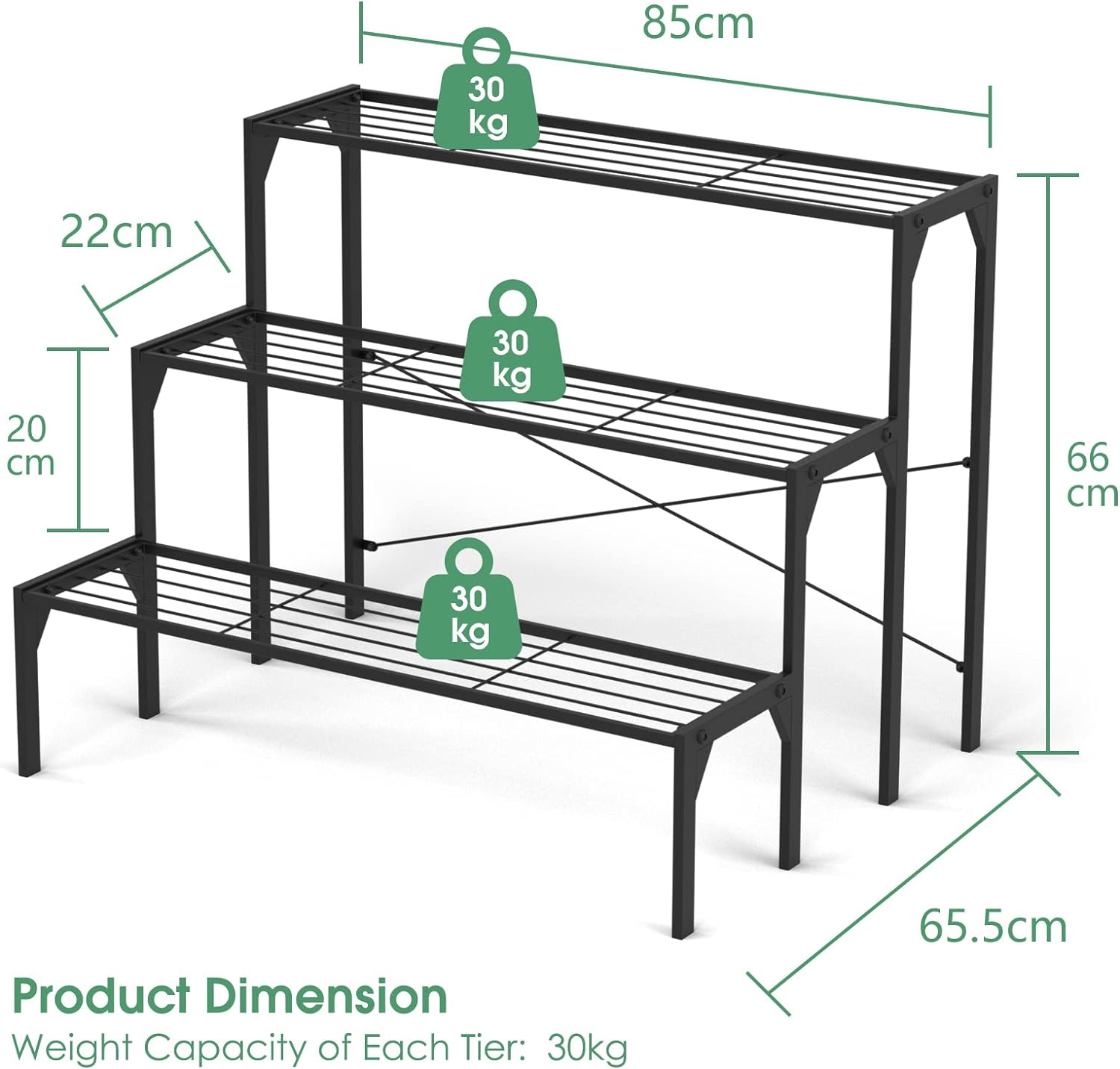 Support pour Plantes en Acier à 3 Niveaux, Support de Rangement pour Pots de Fleurs en échelle, Porte-Plantes,Support de Plantes Robuste - 3