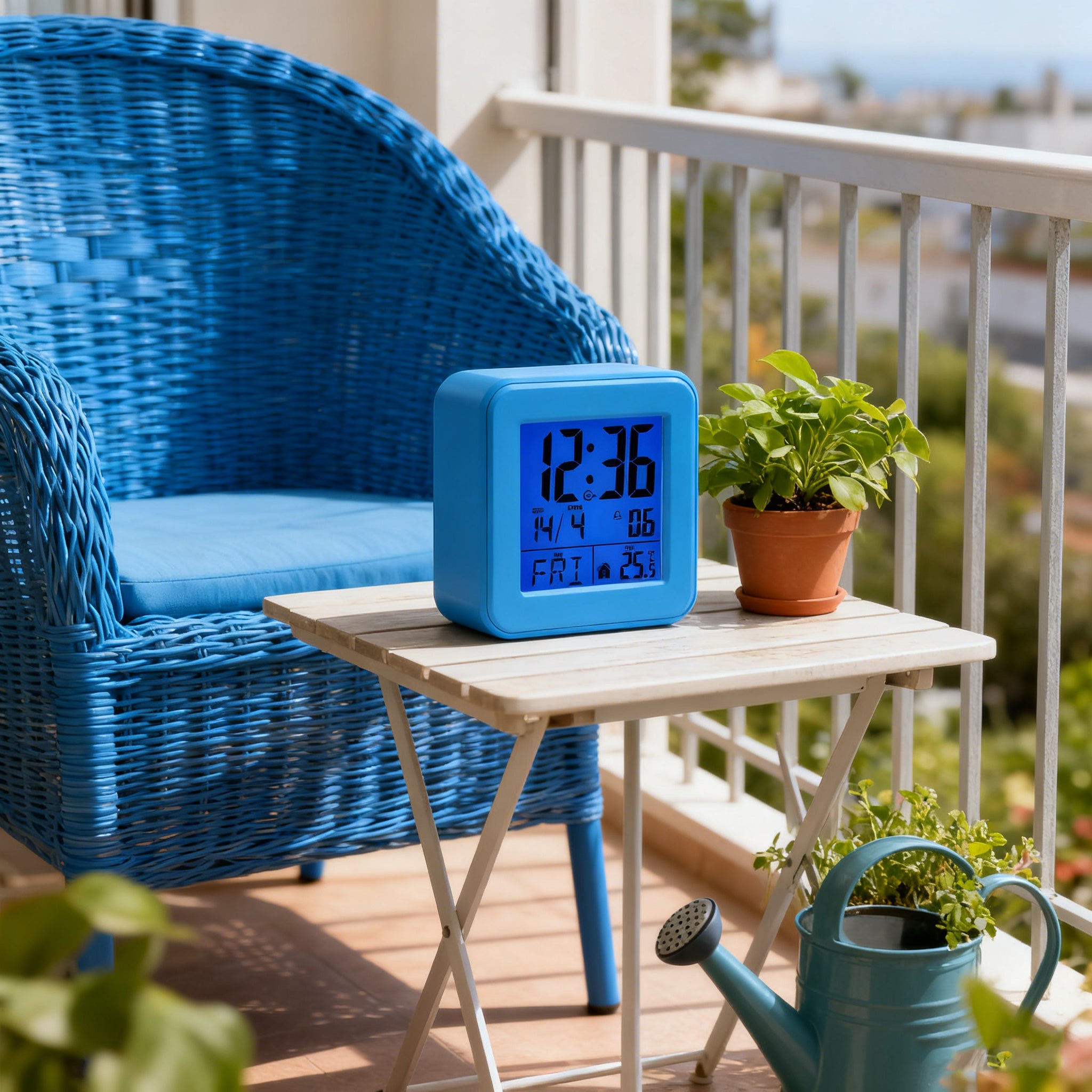 Sveglia atomica digitale con ora precisa radiocontrollata, temperatura, data e snooze, perfetta per camera, stanza bimbi e home office – blu - 6
