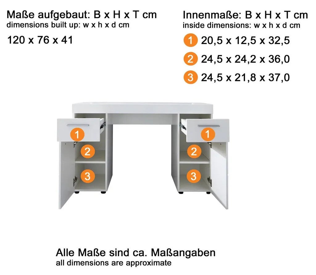 AMANDA - Bureau mélaminé coloris blanc avec 2 tiroirs et deux placards. L - H - P : 120| 76 | 41 cm. - 4