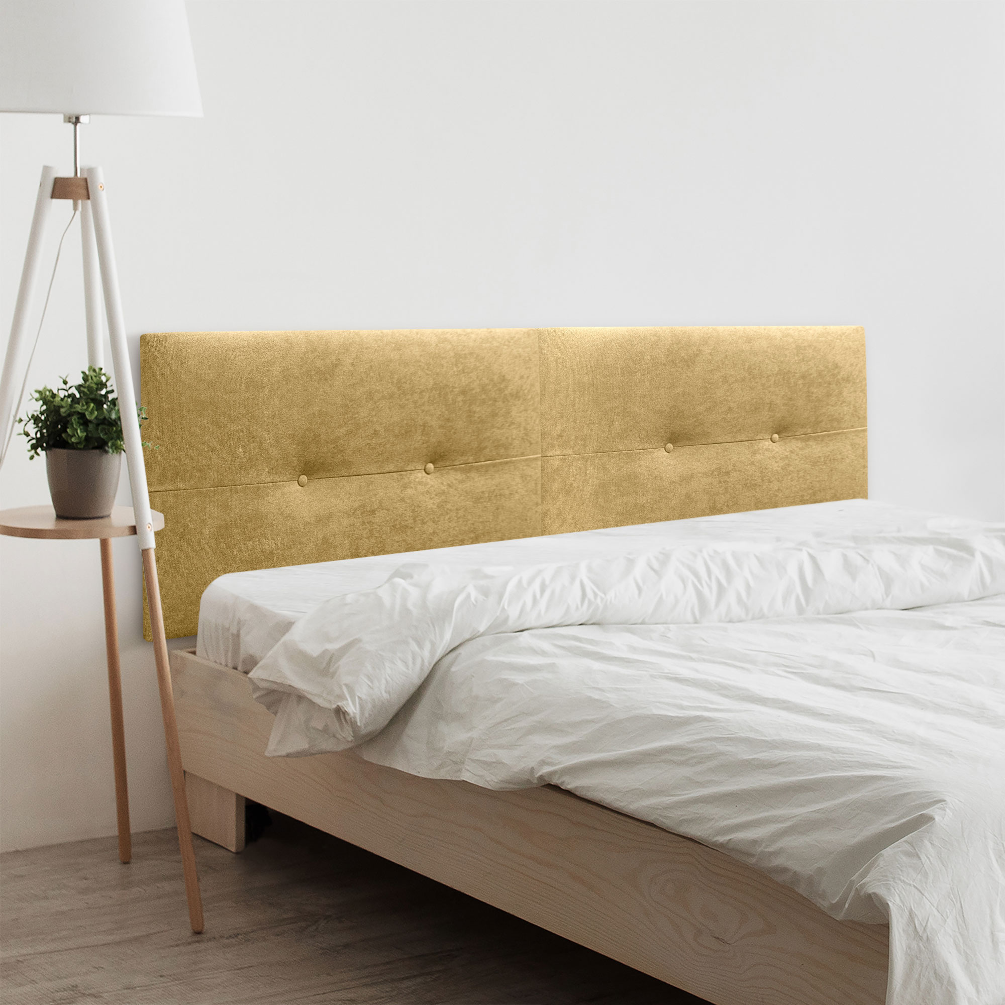 Dhome cabecero de tela acualine pro dual dividido en 2 piezas tapizado de alta gama cabezal tapizado (mostaza, 180cm dual)