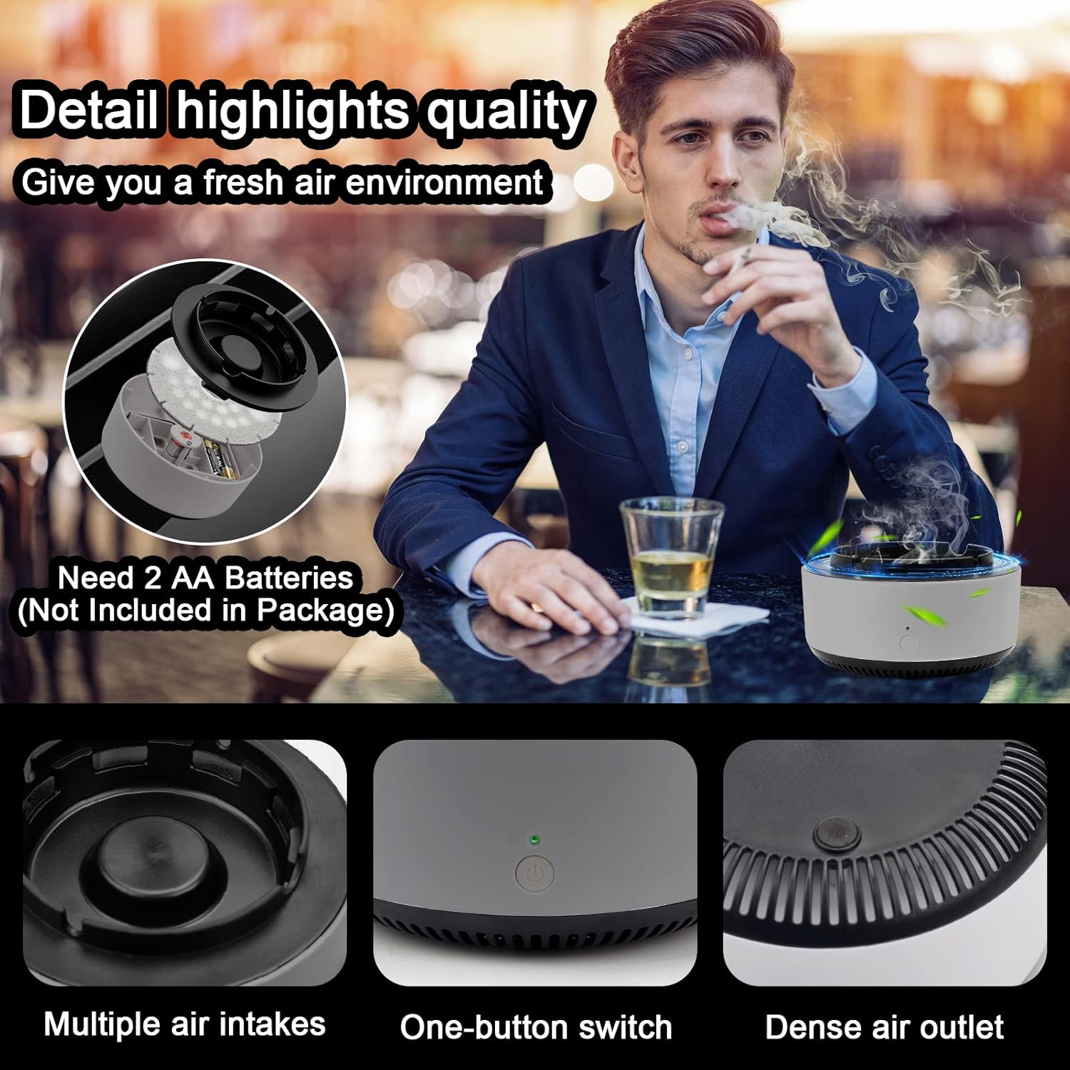 Cendrier Aspirateur de Fumée, 2 En 1 Cendrier Électronique Intelligent Purificateur d'air, Anti Odeur avec Filtre pour Voiture et Maison - 5
