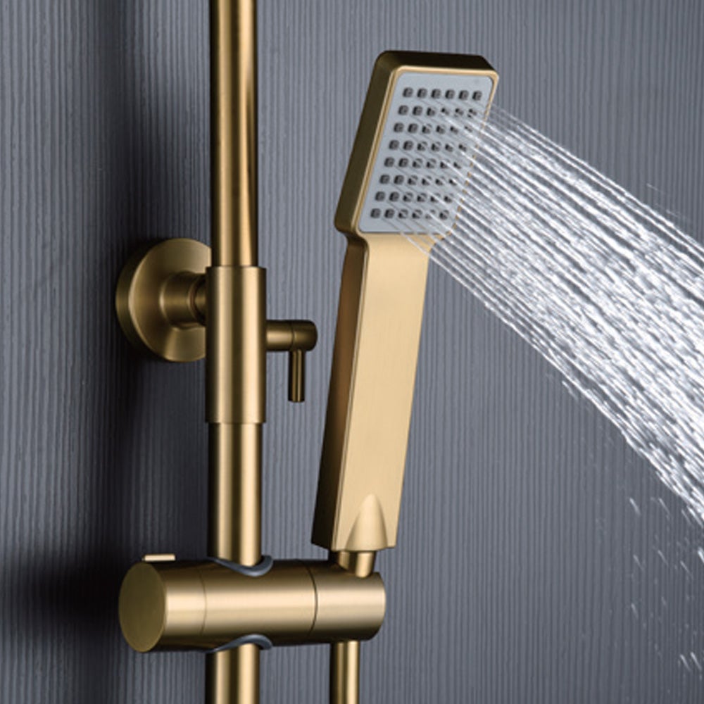 Colonne de Douche avec Mitigeur Thermostatique | Pommeau Carré en Acier Inox S.304 20x20 cm | Extraplat Anticalcaire Finition Or Brossé - 4