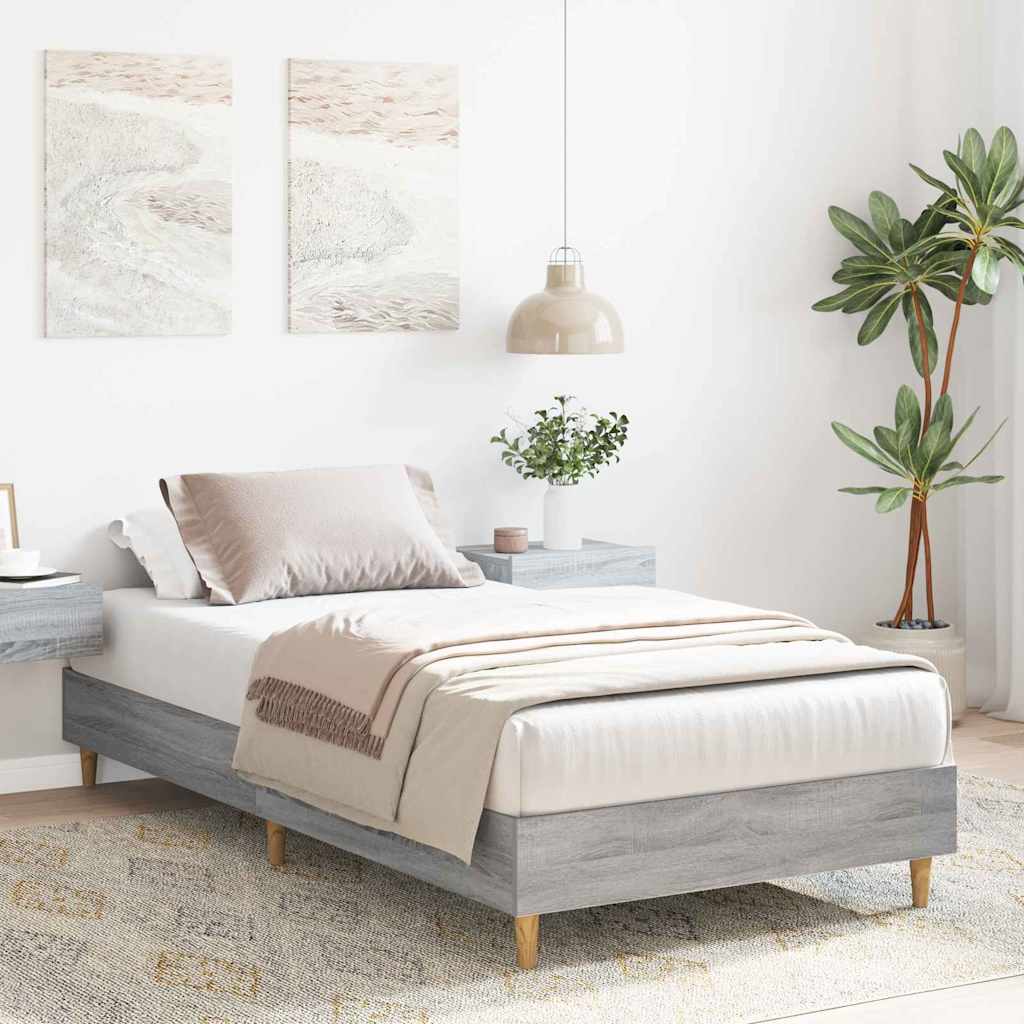 Cadre de lit gris en panneau de bois pour la chambre, 203 × 93 × 25 cm - 3
