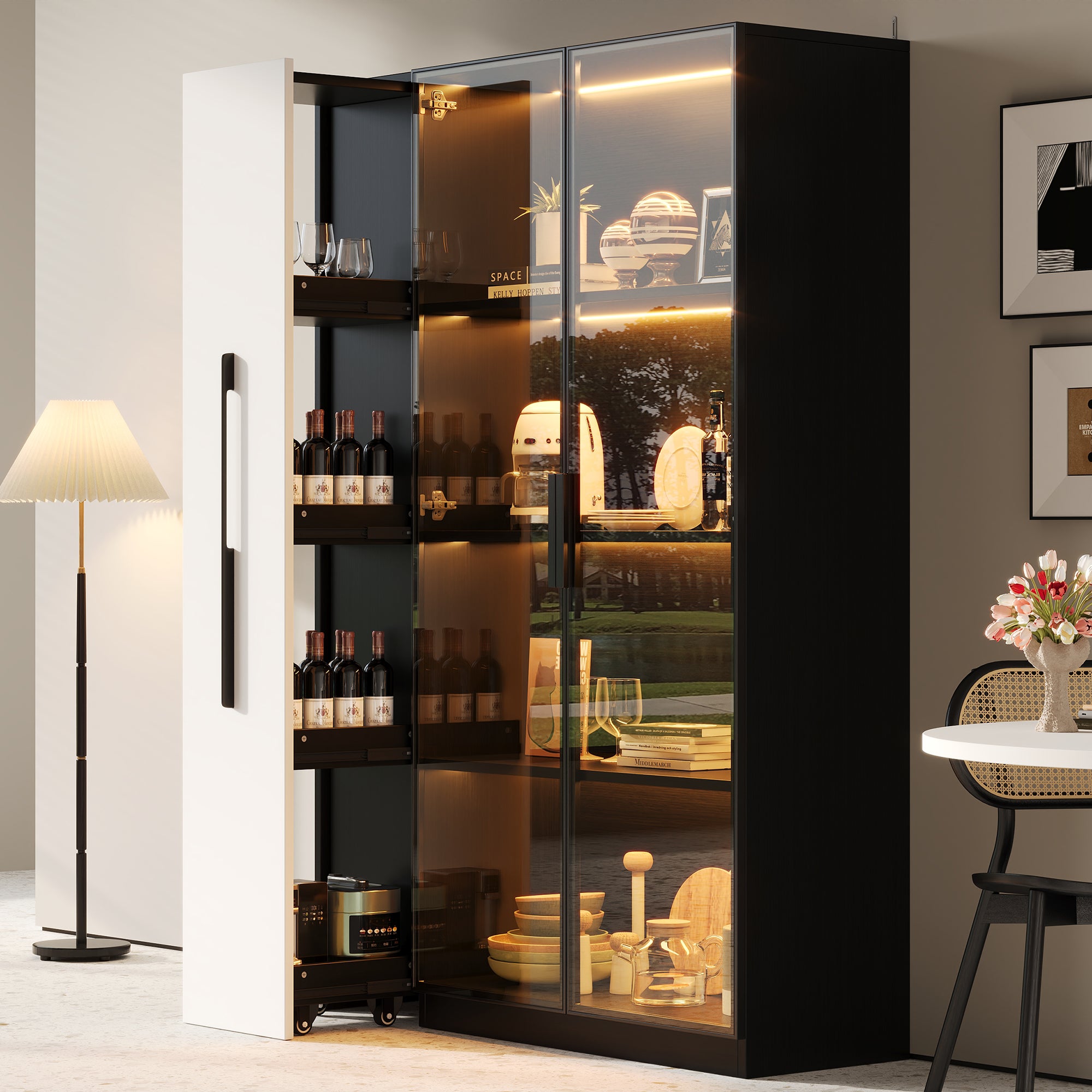 Vitrine avec éclairage LED - 110.5x35x160 cm - Tiroir latéral ...