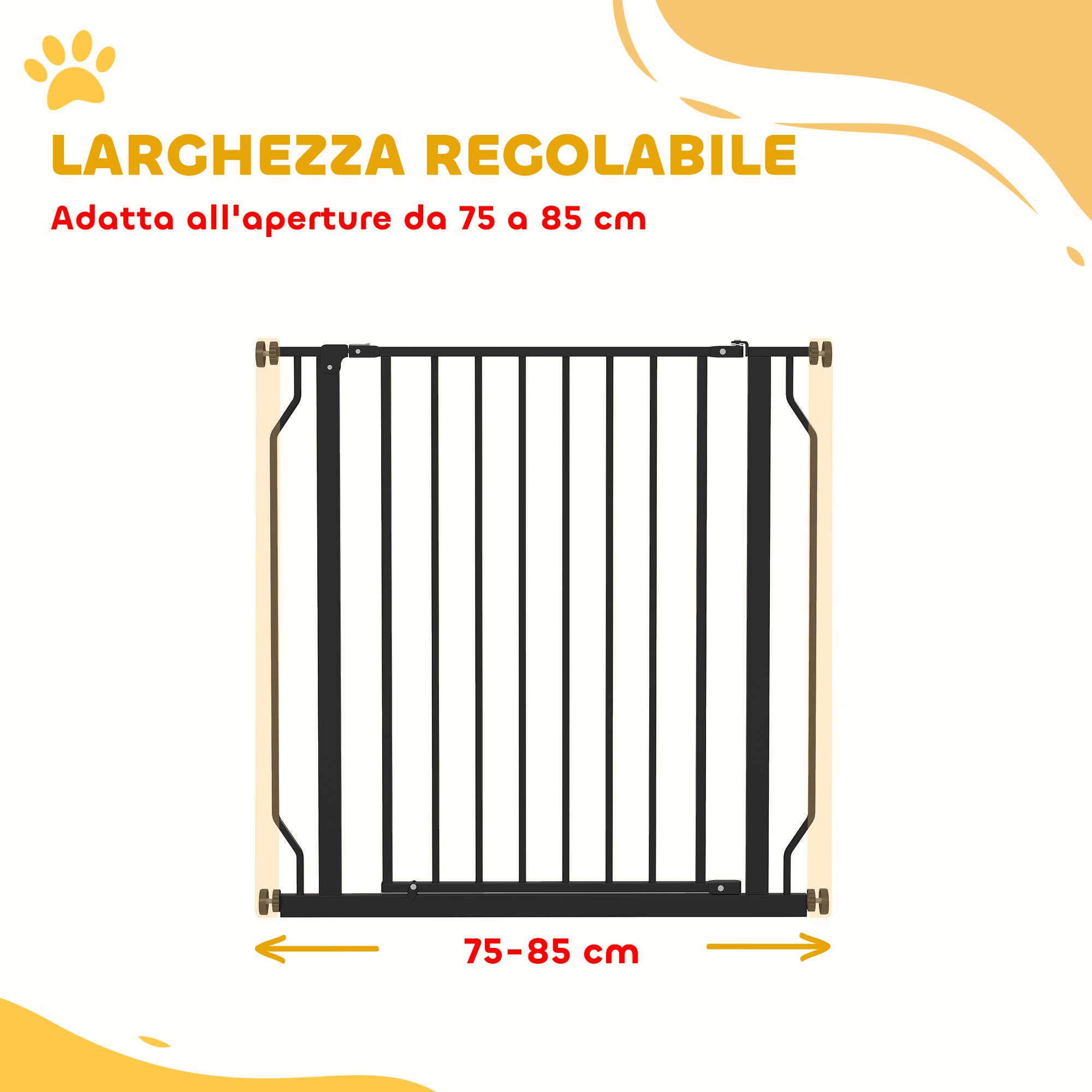 PawHut Cancelletto per Cani Estensibile e Regolabile per Scale e Porte, in Acciaio e ABS, 75-85x76 cm, Nero - 4