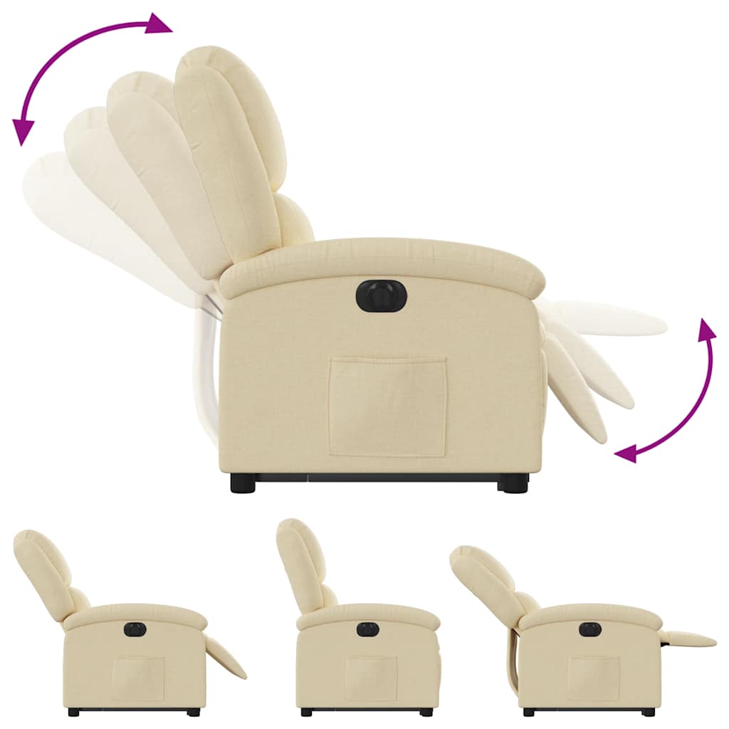 Fauteuil inclinable électrique crème tissu - 7
