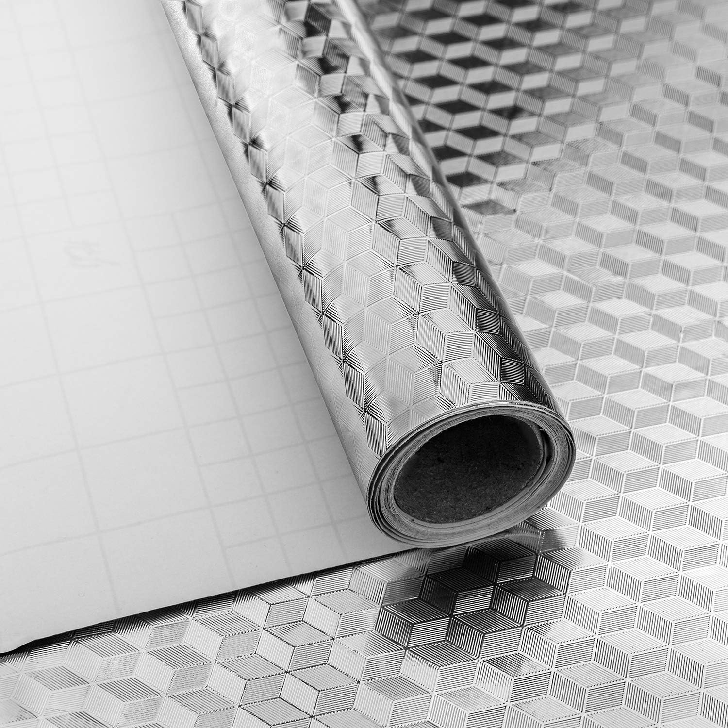 Rolka (0,4 * 3 m) Srebrna tapeta kuchenna, samoprzylepna rolka folii aluminiowej w kształcie diamentu, wodoodporna i nierdzewna