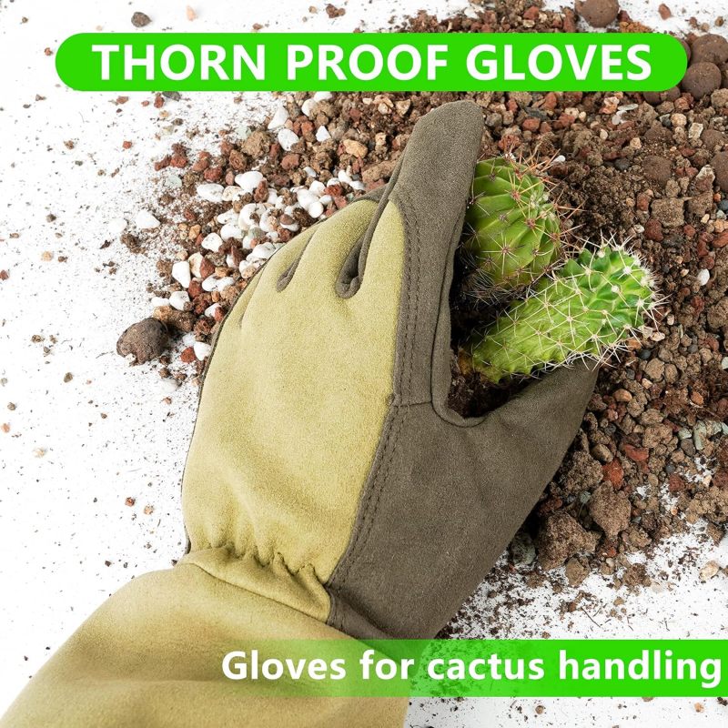 Gants de jardinage professionnels anti-épines pour la taille des rosiers, avec protection de l'avant-bras pour les feuilles vertes-M - 4
