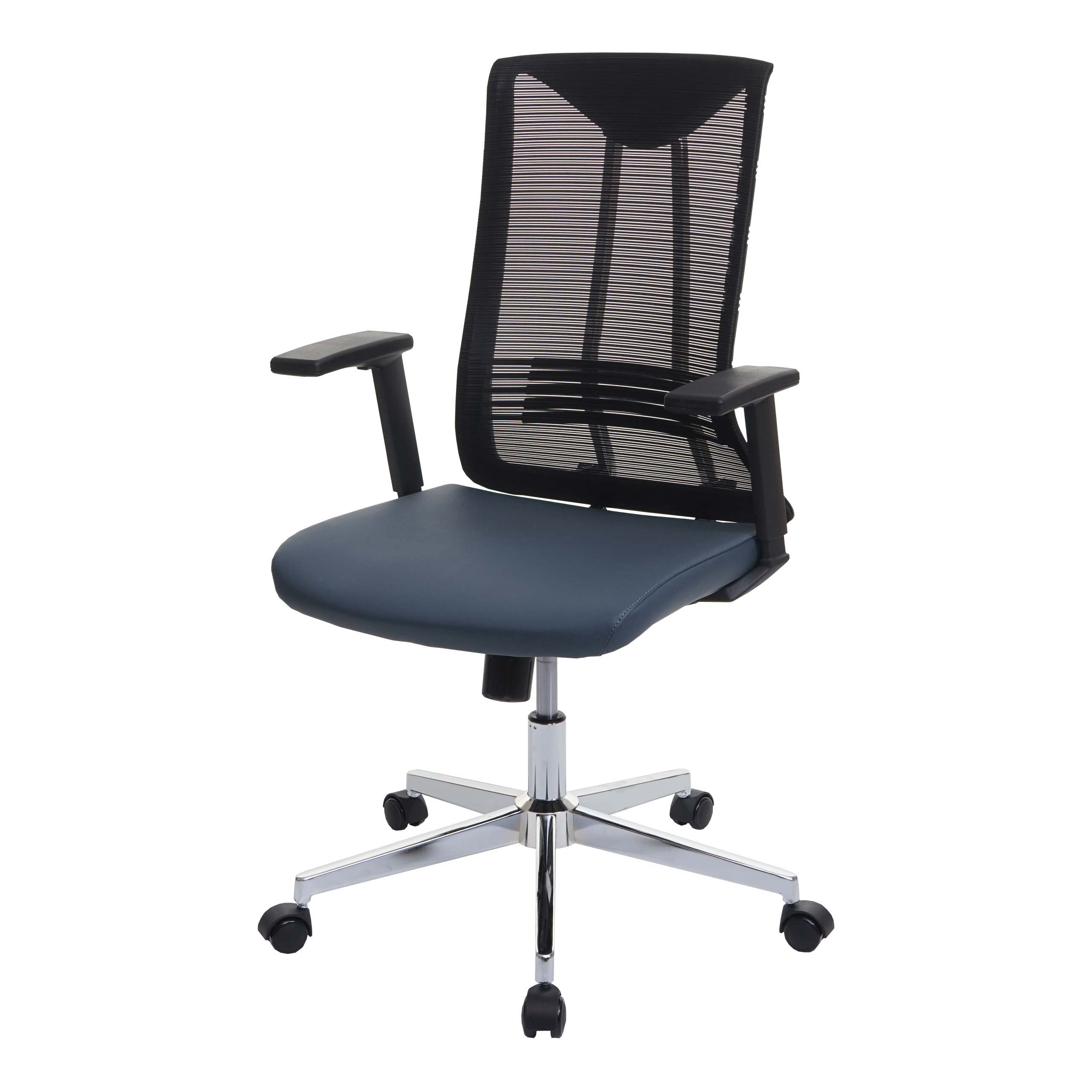 Krzesło biurowe HWC-J53, krzesło obrotowe do biurka, ergonomiczna imitacja skóry ~ niebiesko-szary