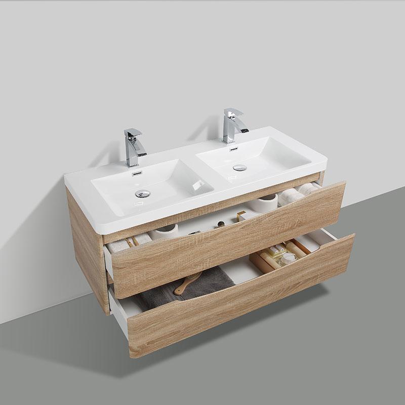 Meuble salle de bain design double vasque PIACENZA largeur 120 cm chêne clair - 3