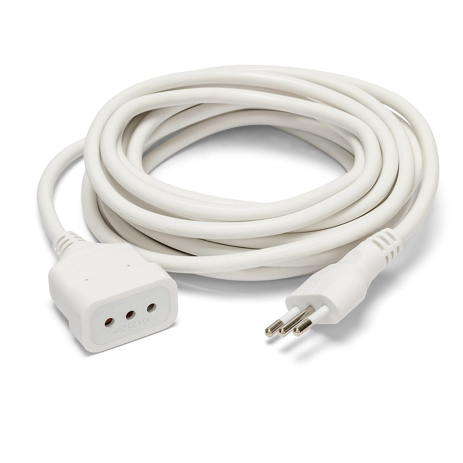Rallonge italienne 3 m: fiche et prise 10A, blanc - câble 3G0,75 mm² - 6