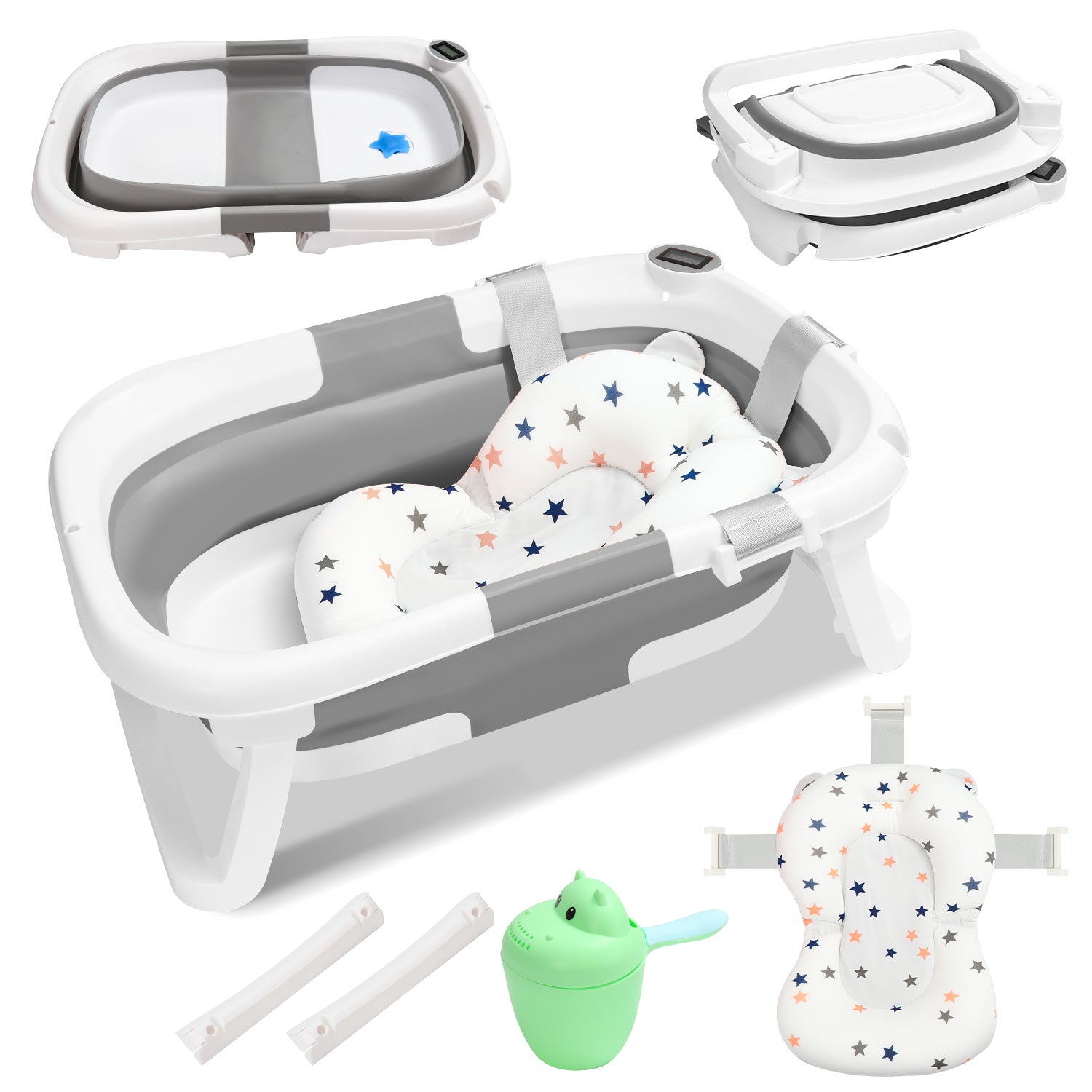 RHP - Vasca da bagno per bambini, ergonomica, in plastica, antiscivolo, pieghevole, 3 colori (verde chiaro