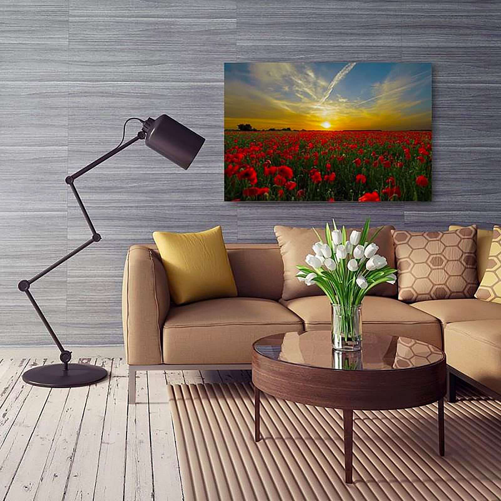 Tableau bois coquelicots au coucher du soleil - 120 x 80 cm - 3