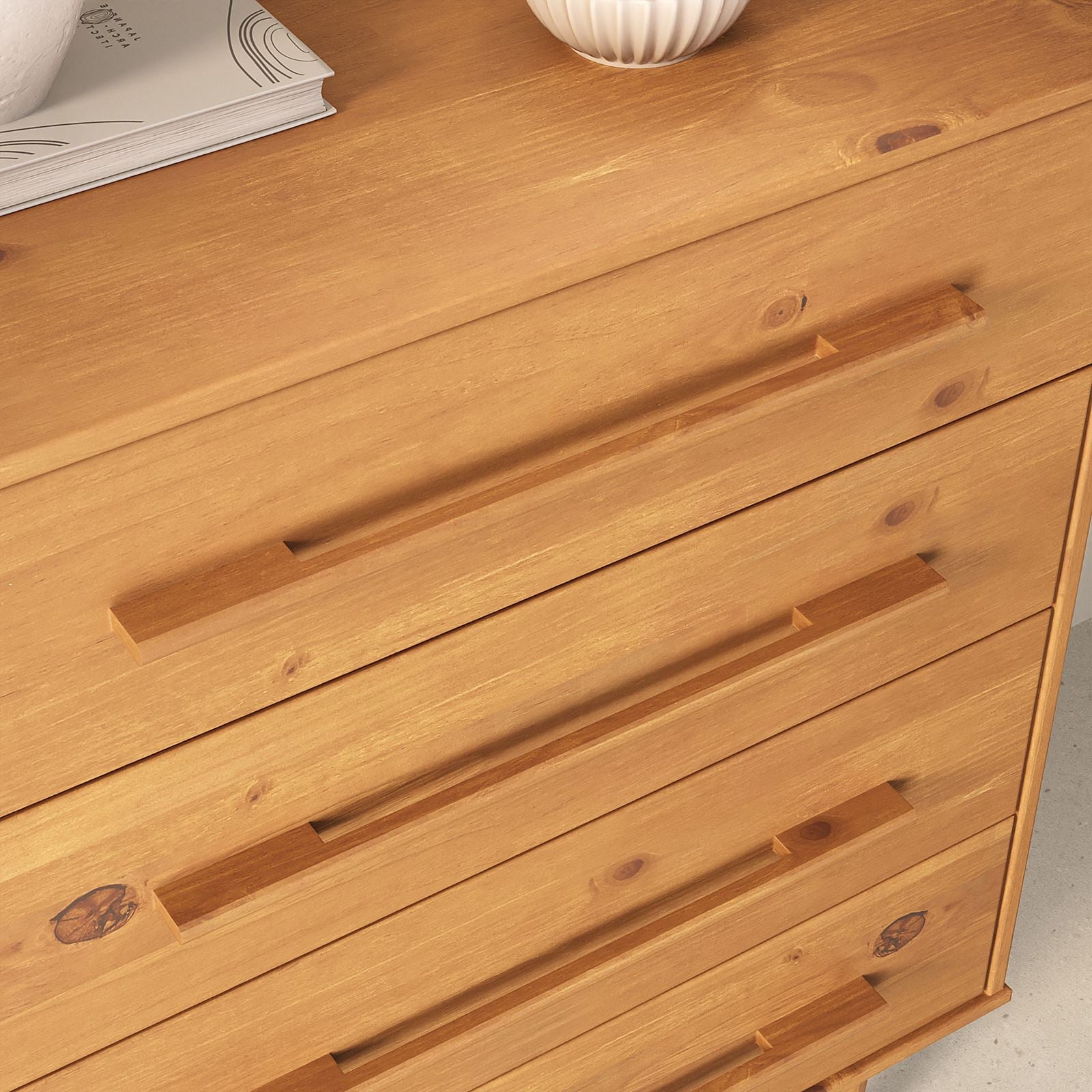 Commode TECCA L 80 cm 4 tiroirs en bois massif - Coloris chêne - 2