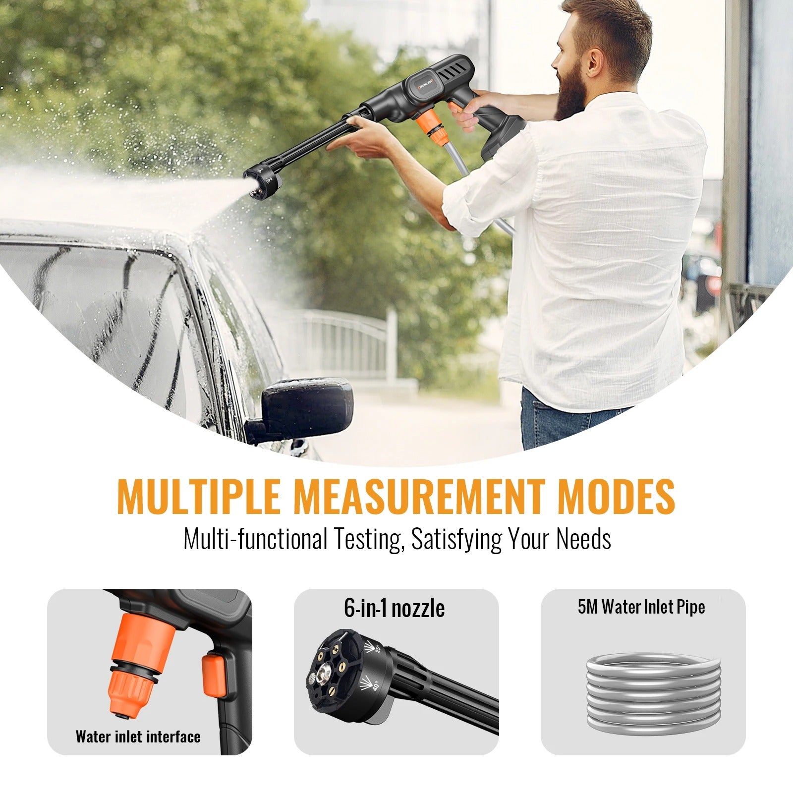 Nettoyeur Haute Pression Sans Fil 6-en-1 - 60 Bar 10L/min, Batterie 10000mAh x2, pour Voiture/Jardin (30,000 tr/min) - 11