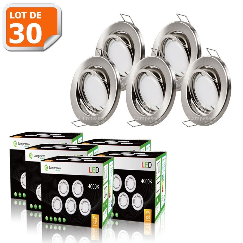 Spot LED Encastrable Orientable Alu Brossé Complet Avec Ampoule GU10 5W - Neuf