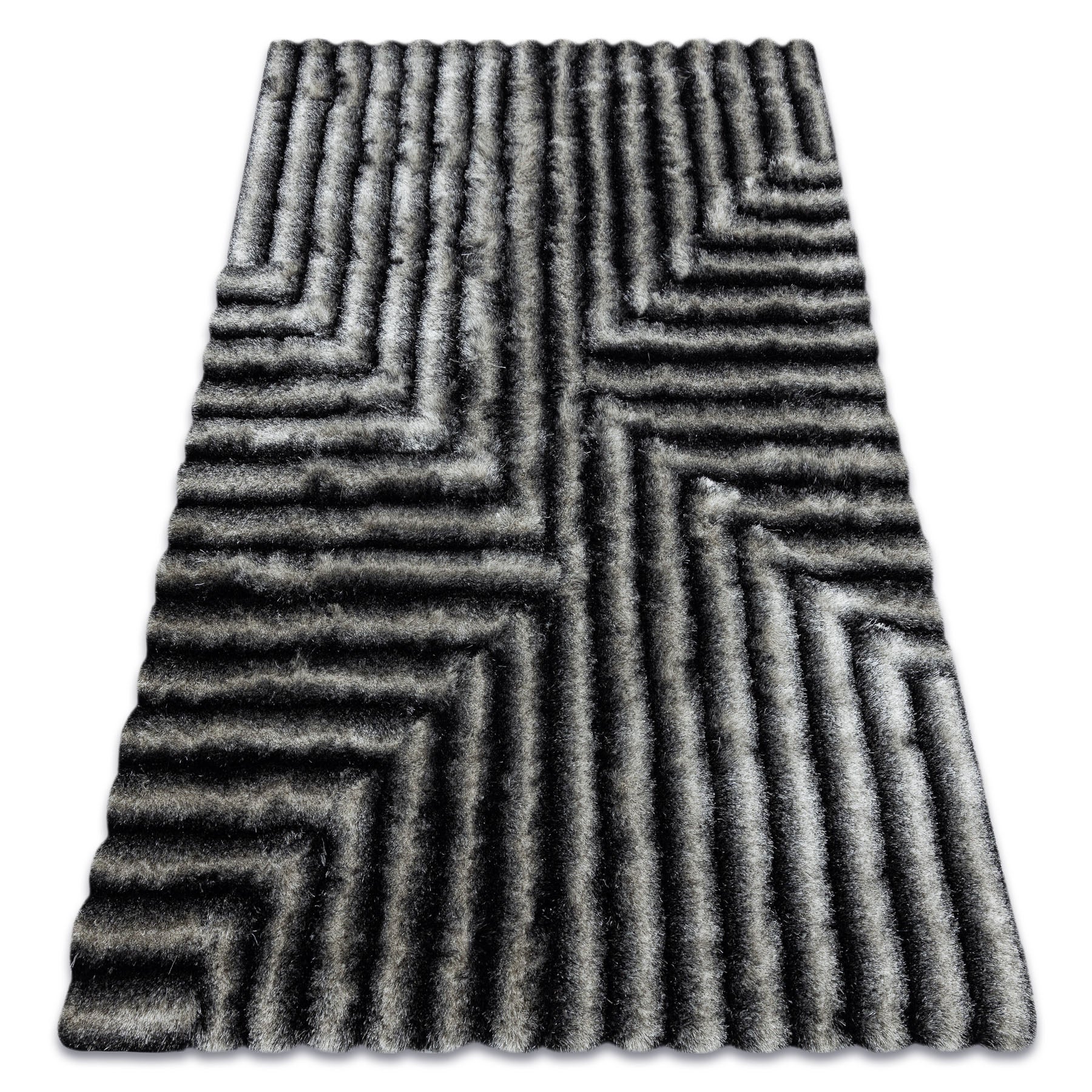 Dywan shaggy FLIM 010-B3 nowoczesny, Labirynt - Strukturalny, czarny / szary 80x150 cm