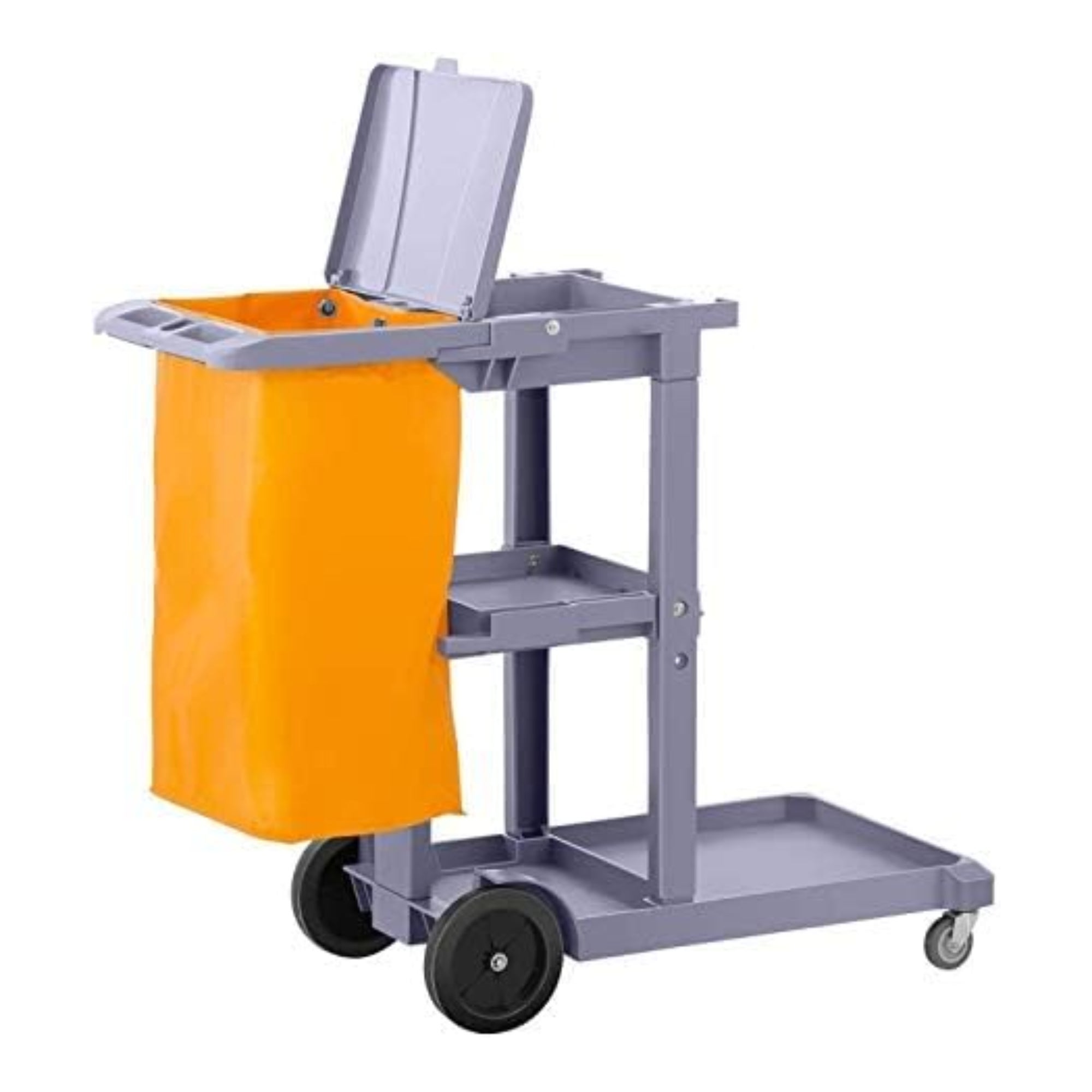 Carro de Limpieza Profesional Plástico con Tres bandejas con Saco de Vinilo de 100 Lt. más tapadera. Medidas 120x52x96 cm. (L x F x A). PAMEX® - 4