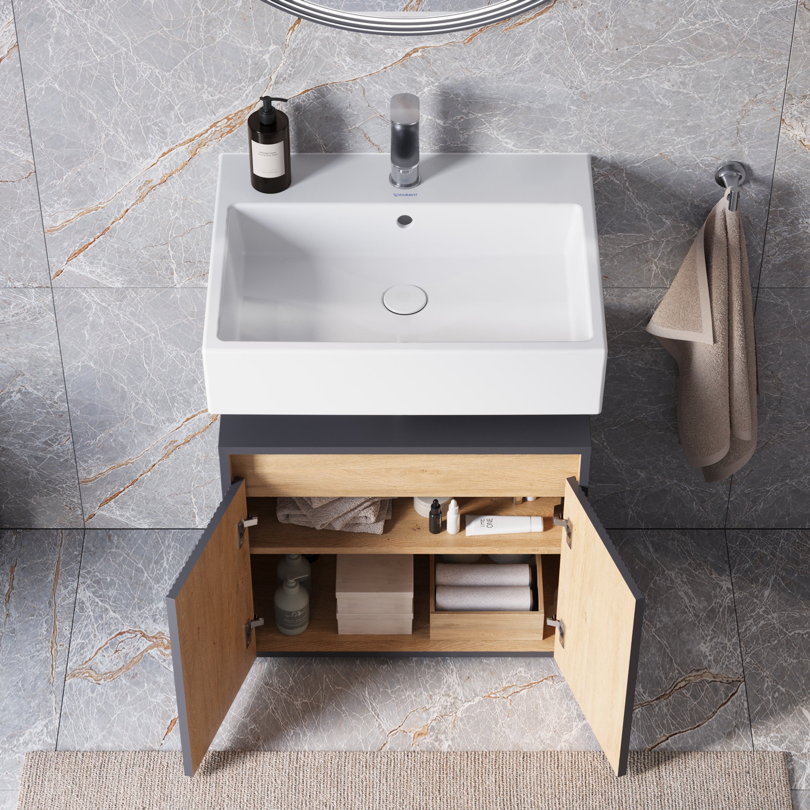 BERNSTEIN - Meuble sous vasque à poser MDF Anthracite mat 60x35x54cm (LxPxH) + 2 portes - BELDIVO - 3
