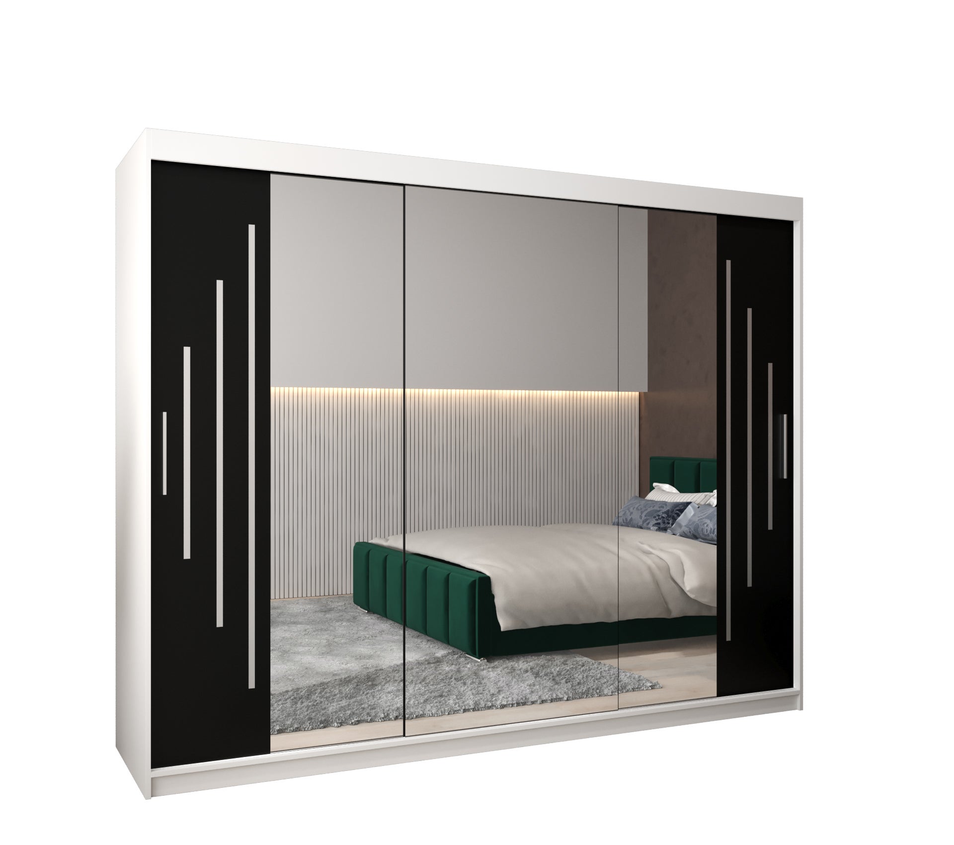 Szafa przesuwna garderoba York 2 250 x 62 x 200 cm Biały + Czarny - Abiks Meble