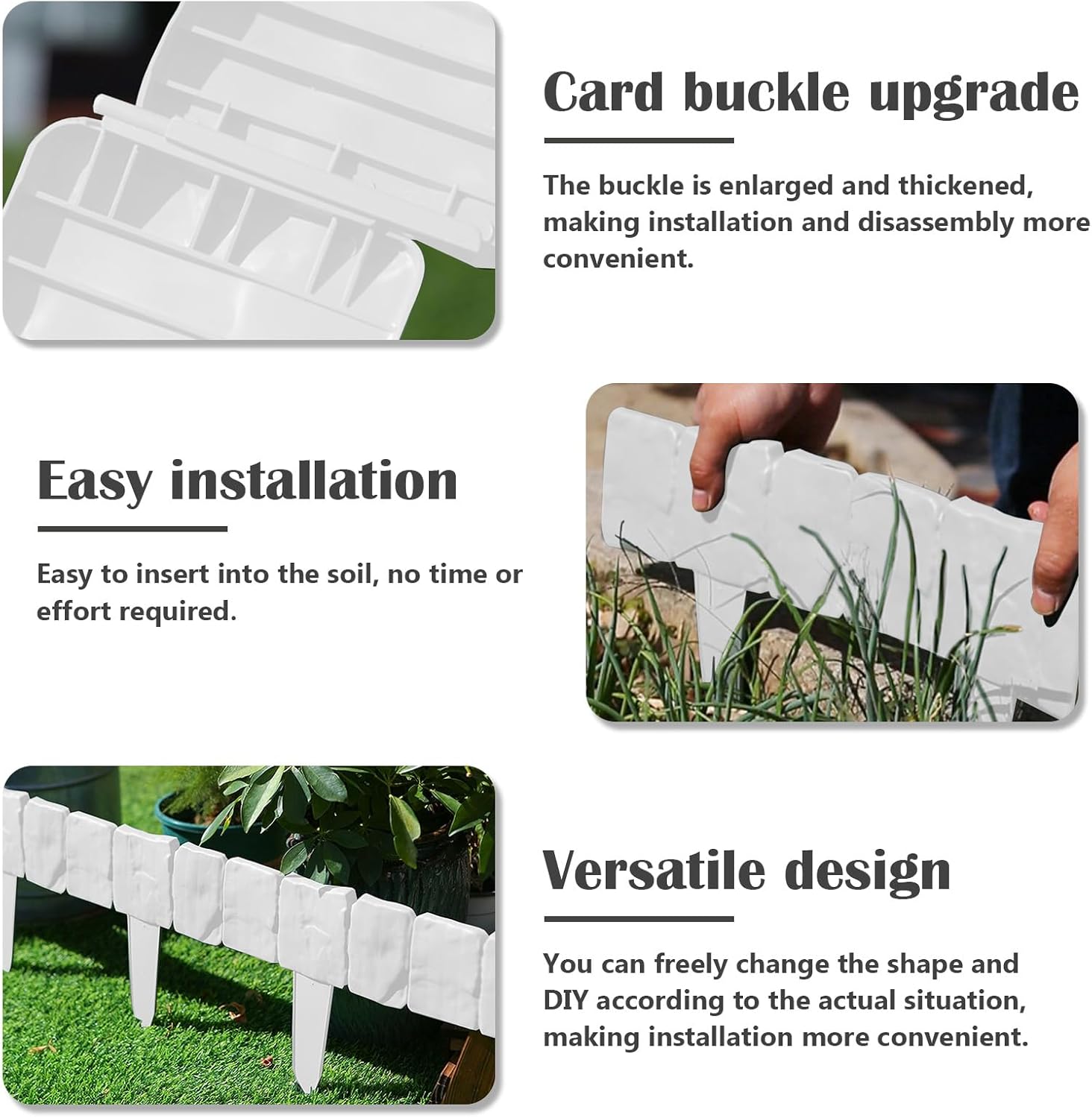 Bordure Jardin Plastique, Bordure de Jardin Exterieur Flexible 5m, 20 Garnitures Bordure Pelouse, 25 cm x 23 cm(L x H), Blanc - 4