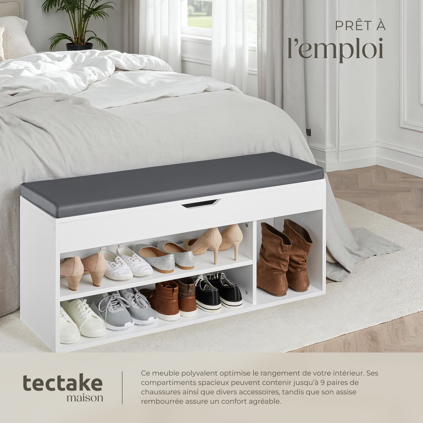 Banc à chaussures en bois MDF 104 x 30 x 49 cm TECTAKE - 5