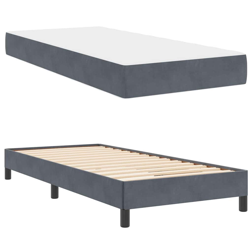 Cadre de lit avec matelas Gris foncé 90 x 200 cm Velours - 6