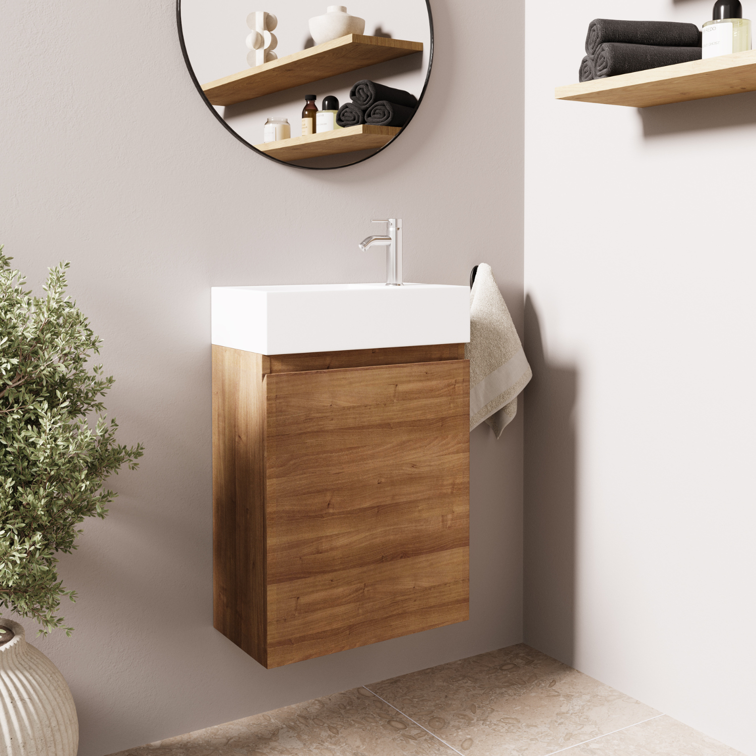 Mueble de baño suspendido con lavabo 40 cm roble dorado - LOMAZOO Malibu - 2