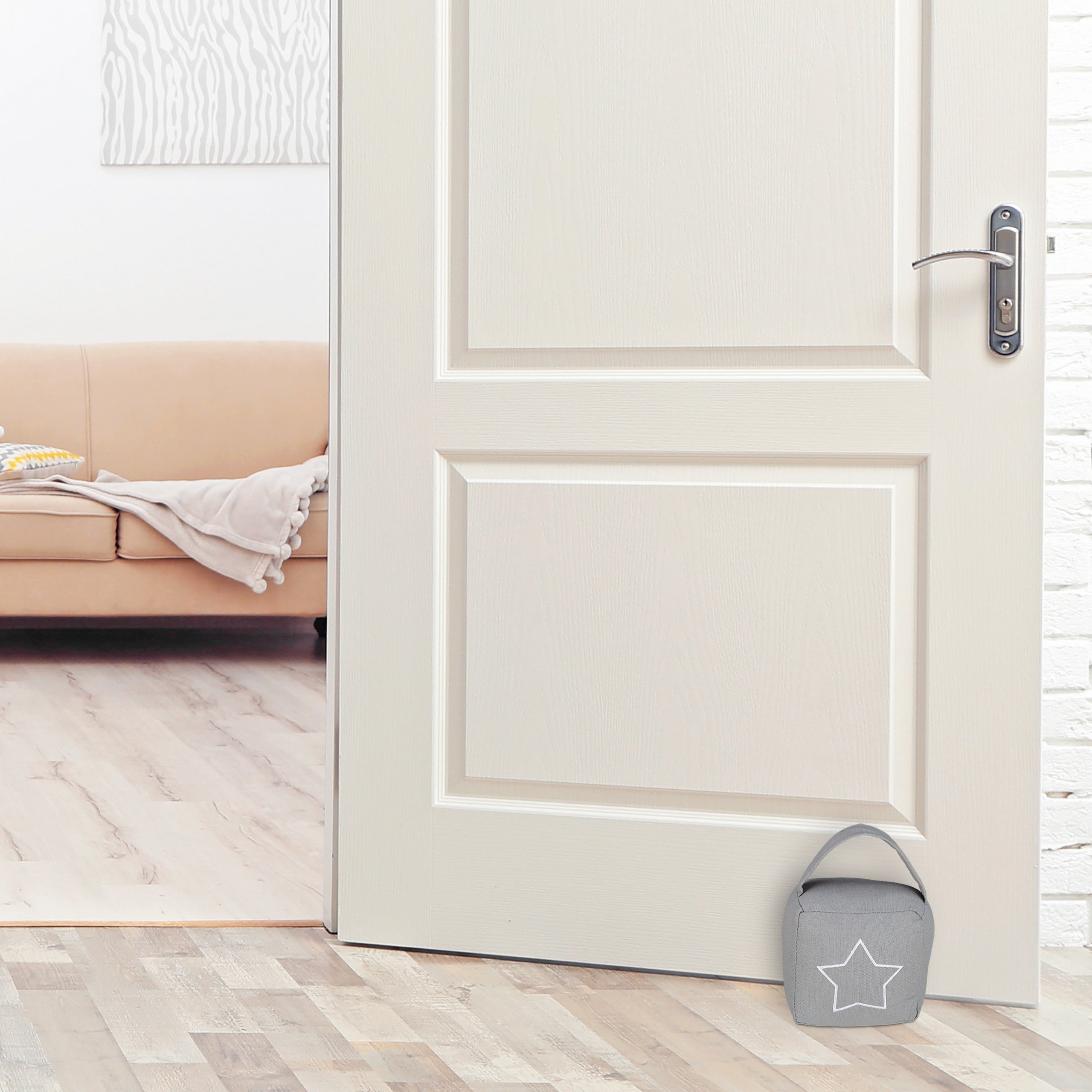 2x Fermaporta a Sacco, Blocca Porte e Finestre, Tessuto, Manico e Stella Decorativa, 18,5x14x10 cm, Beige - 5