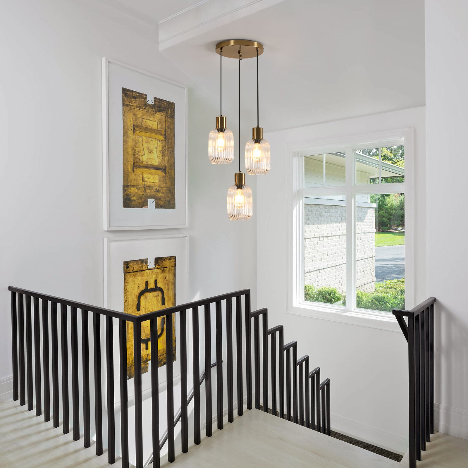 COMELY Suspension en Verre, Lustre Globe à 3 lumières en Laiton doré, luminaire Suspendu Moderne lumières pour Chambre, Salon,Verre transparent - 8